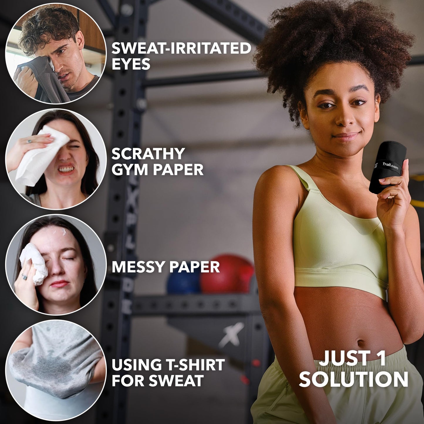 Trailoom Microfiber Workout Towels - Quick Dry, Highly Absorbing, Odor-Free, for Men & Women - Gym Sweat Sports Towel for Hot Yoga, Tennis, Running, Exercise, Working Out, Camping, Set of 5 Black