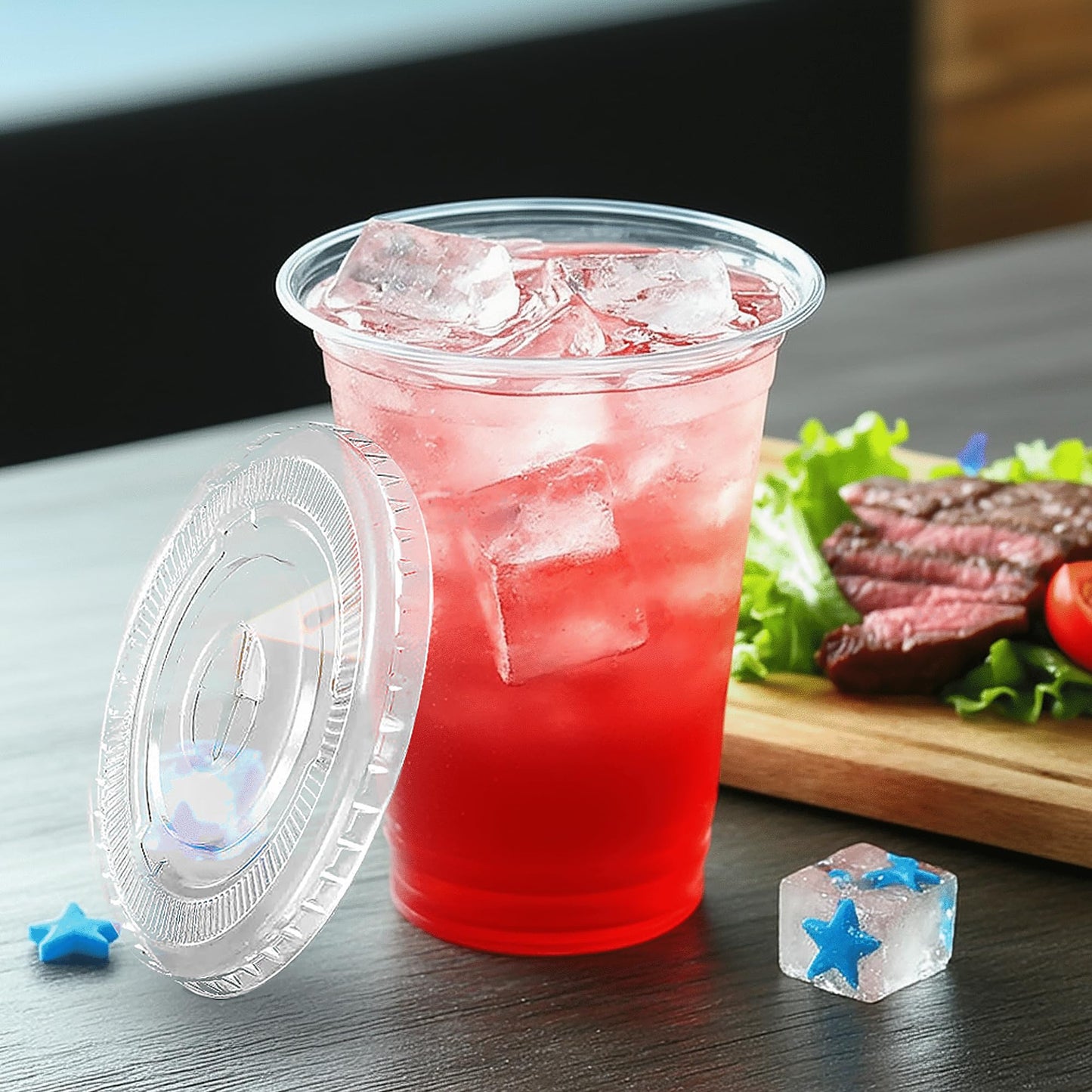 TashiBox TahiBox Plastic cups with lids and straws 16 oz 100sets [100 cups & 100 flat lids & 100 straws],clear crystal disposable iced coffee cups with lids