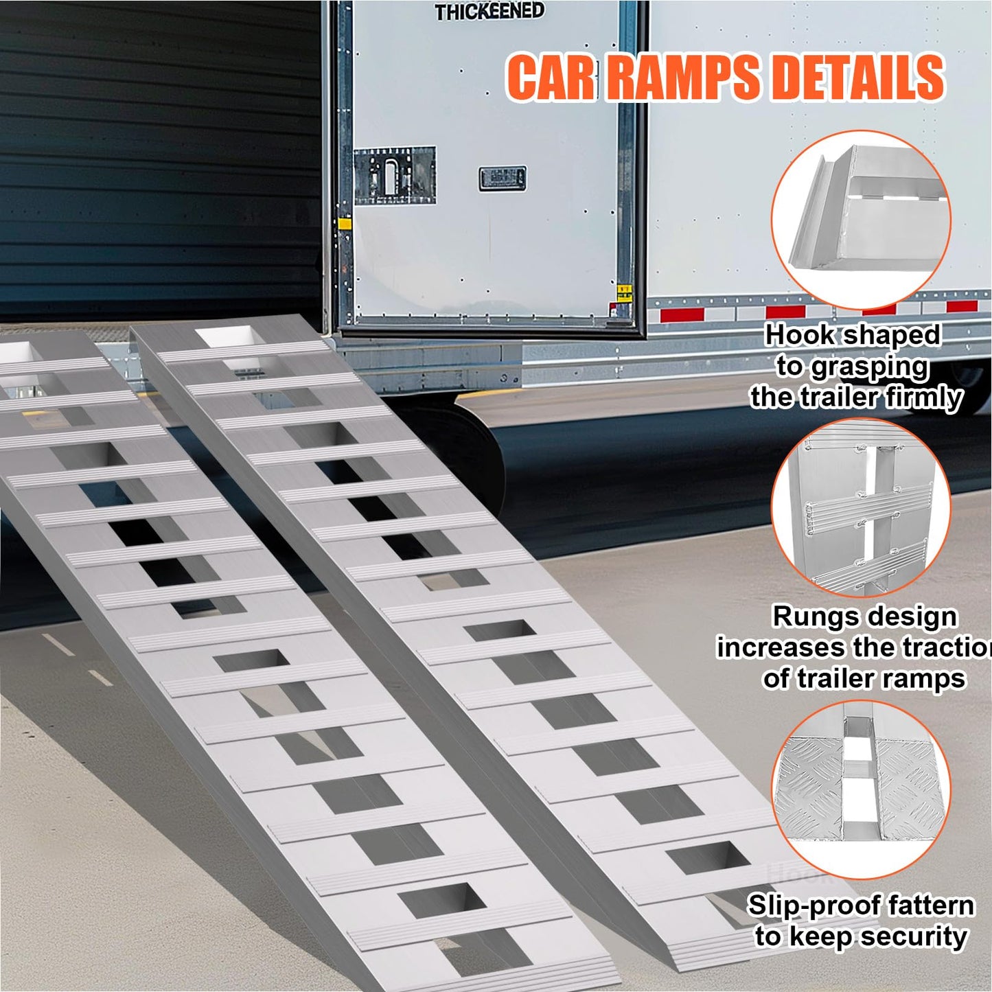 Loezora 84"x14" Aluminum Loading Ramps 6000 lbs Heavy Duty – 2 PCS Extra Long 7ft Trailer Ramps with Beavertail Hook & Anti-Slip Surface for Low Cars, Tractors, Trucks, ATV, UTV, Motorcycle
