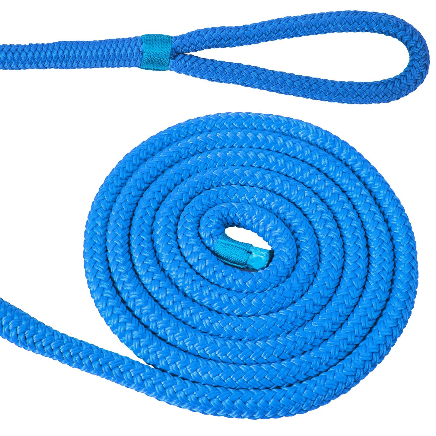 2 Pack 3/8'' x 6' Boat Fender Lines for Mooring, Docking Ties & Small Boat,Premium Marine- Grade Double Braided Nylon Boat Rope with a 5" Eyelet,Anti-Wear & Weather-Resistant-Lake Blue