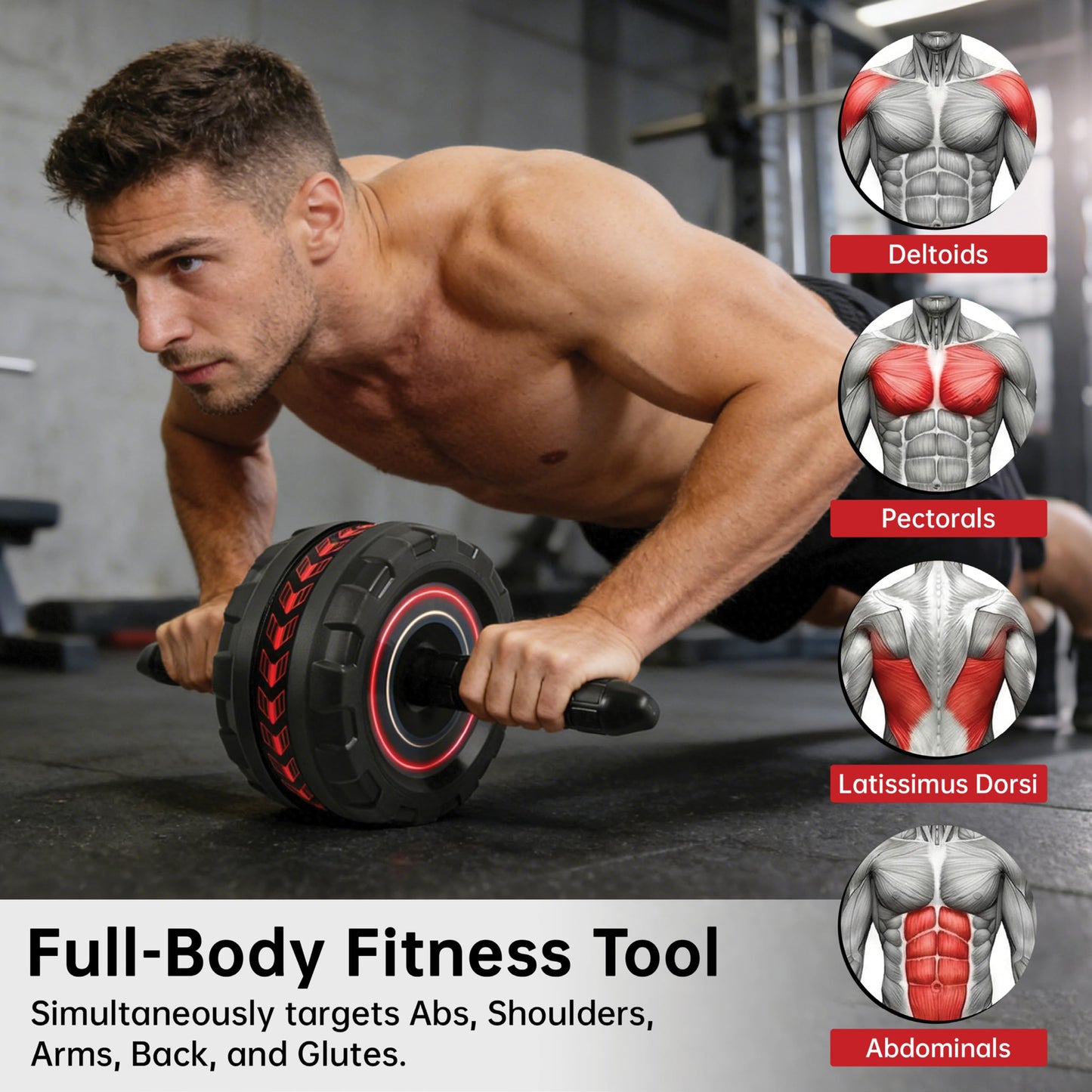 SaintCos Ab Roller Wheel for Abs Workout - Core Strength Training Equipment for Home Gym with Knee Pad, Abdominal Exercise Wheel for Men and Women (Red)