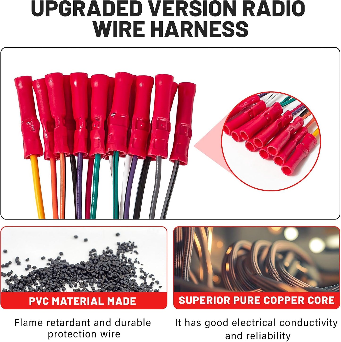 1999-2003 1998-2005 RED WOLF Stereo Wiring Harness Pre-Installed Wire Connectors Compatible with Ford Ranger Explorer