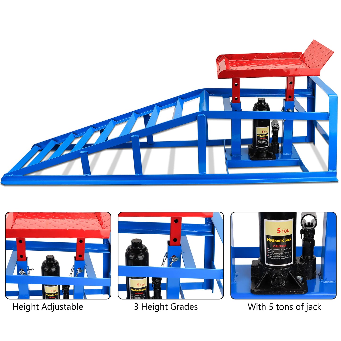Car Ramps for Oil Changes Vehicle Ramps for Garage 2 Ton (4500 lb) Lifting Capacity, Nestable & Portable Auto Service Ramp （Red Blue）