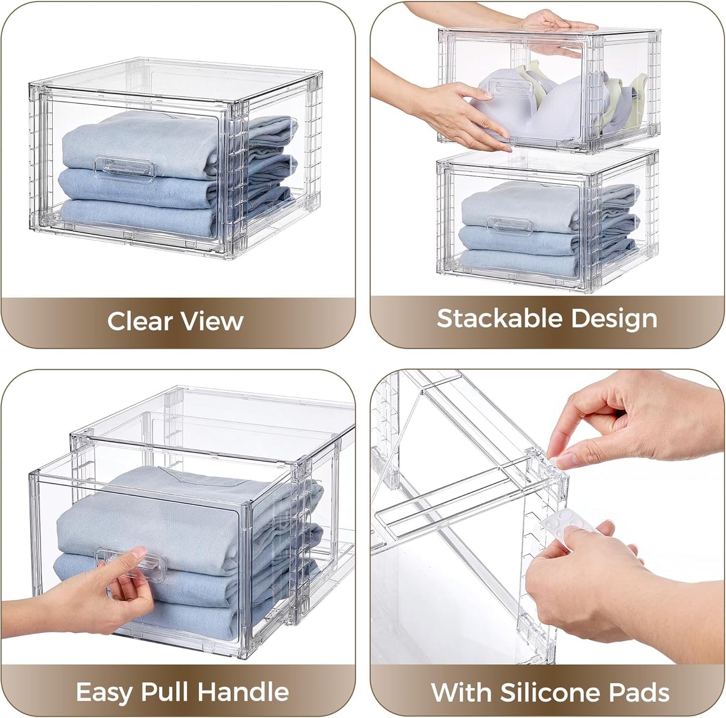 Vtopmart 18QT Clear Stackable Storage Drawers - Easy Assembly Closet Organizers | Medium Plastic Bins for Kitchen & Bathroom