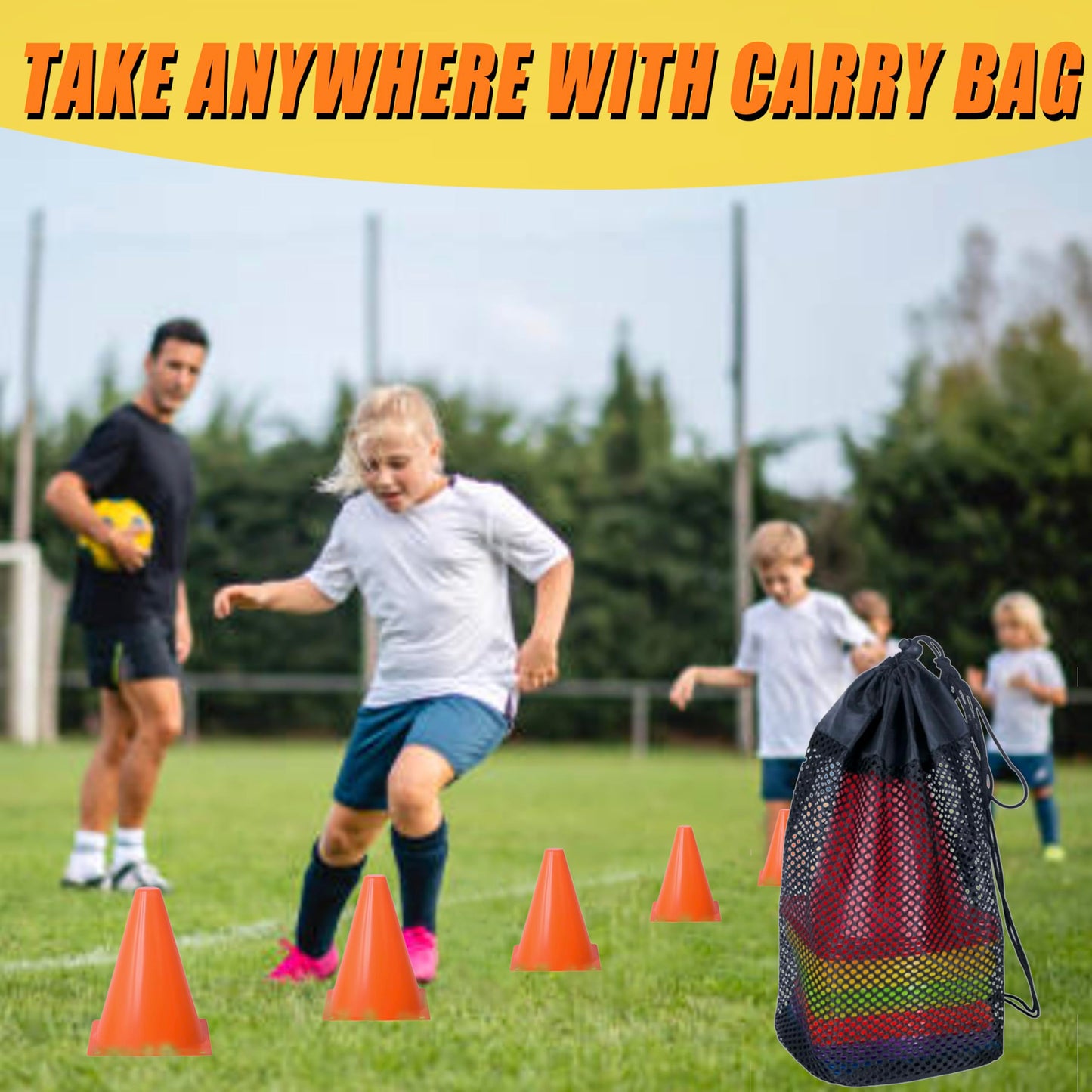 Qtheaes 7" Soccer Cones for Training, 36 Pack Sports Agility Field Plastic Small Cones for Kids Skating Basketball Football Practice Drills, 6 Colors