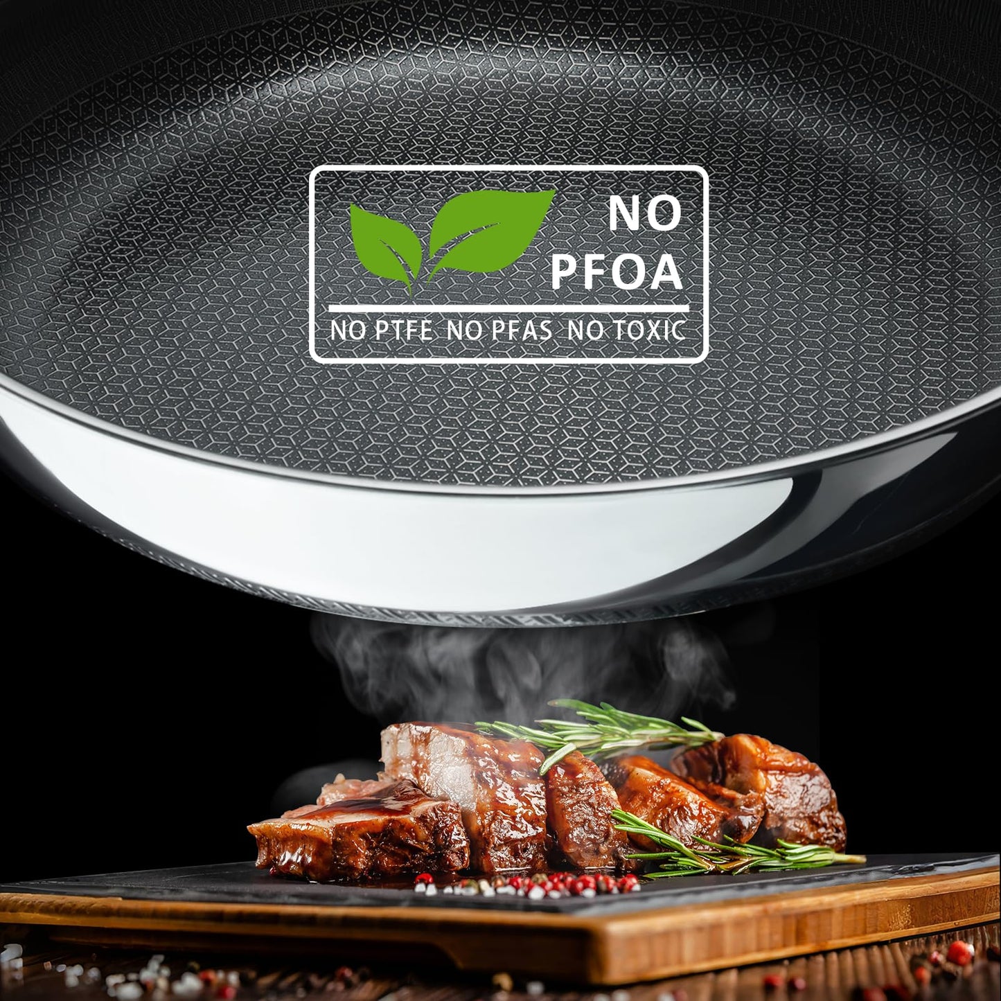 SAKAMOSH 8" Non Stick Frying Pans, Hybrid Ceramic Stainless Steel Pan, Skillet with Stay-Cool Handle, Non Toxic, PFAS PFOA PTFE Free, Dishwasher & Oven Safe, Induction, Compatible with All Cooktops