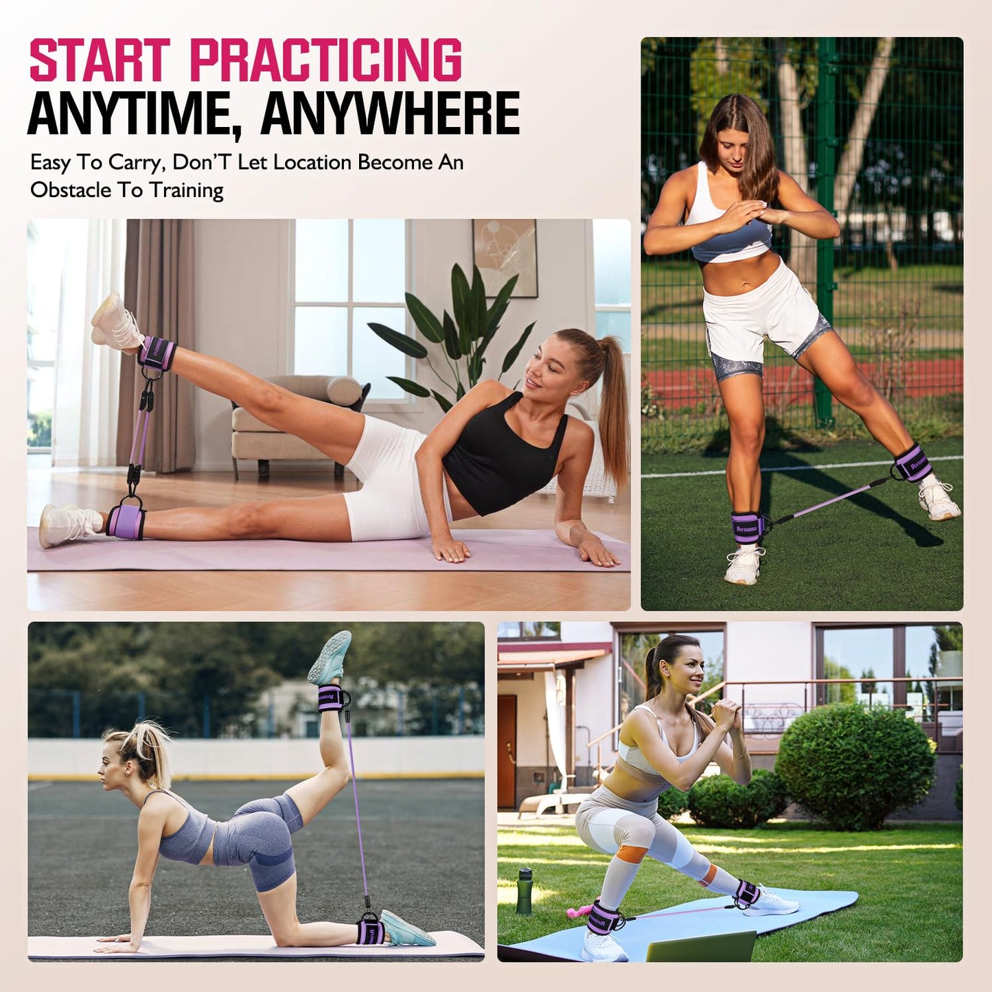 Ayombo Ankle Resistance Bands with Cuffs, Home Gym Workout Equipment, Lifting Glute Butt Exercise Equipment for Women, Ankle Weights Fitness Set, Leg Booty Equipment for Training Perfect Body Shape