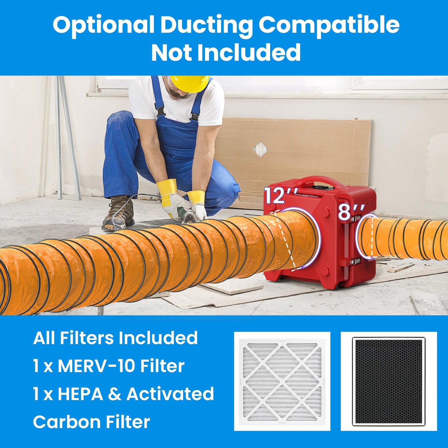 CADPXS Shield-550 Negative Machine Airbourne Cleaner HEPA Scrubber Water Damage Restoration Equipment Air Purifier, Air Scrubbers Red