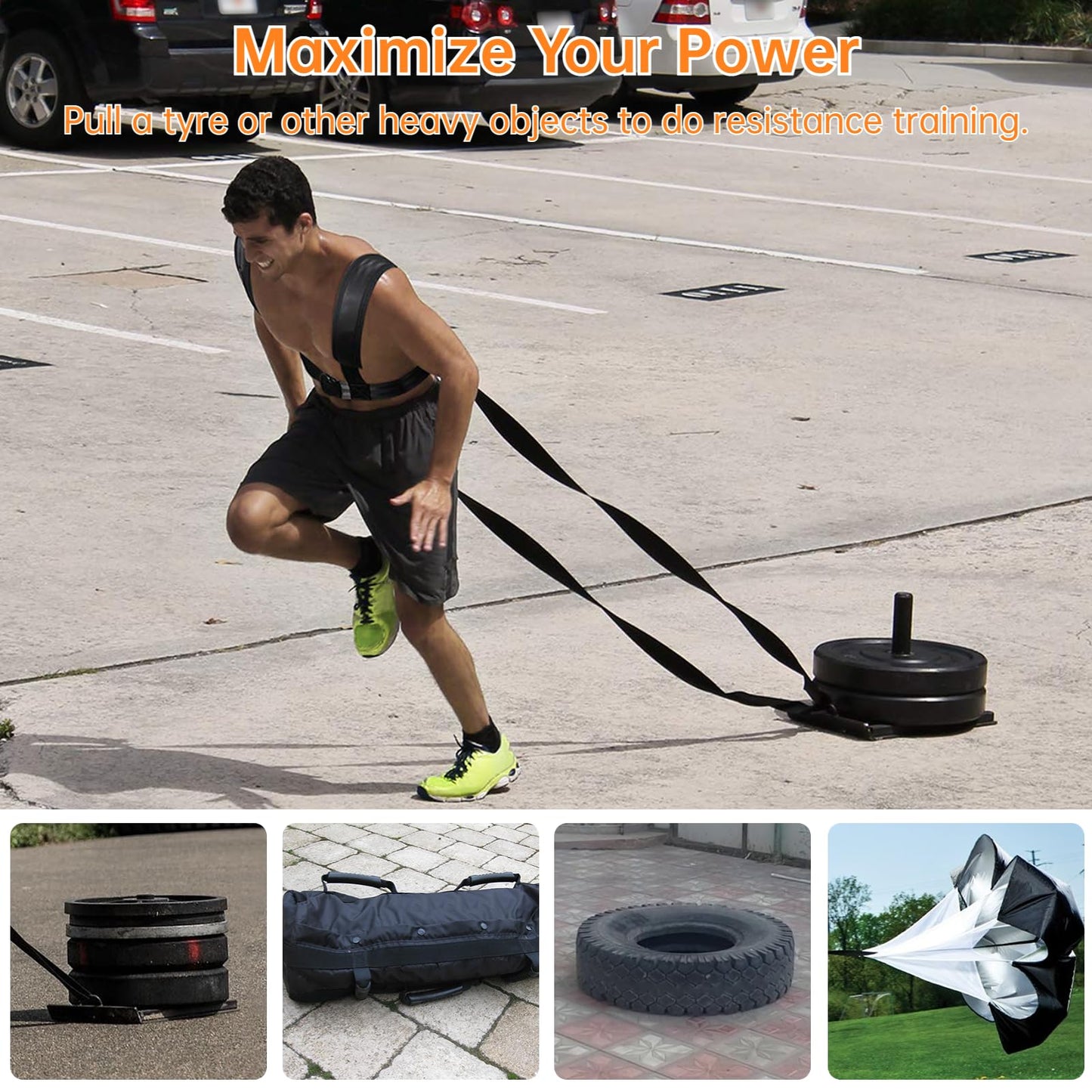 Sled Harness for Exercise, Physical Football Running Resistance Training Rope Kit Tire Pulling Harness Fitness Exercise Workout Assistance Equipment Trainer with Adjustable Padded Shoulder Strap