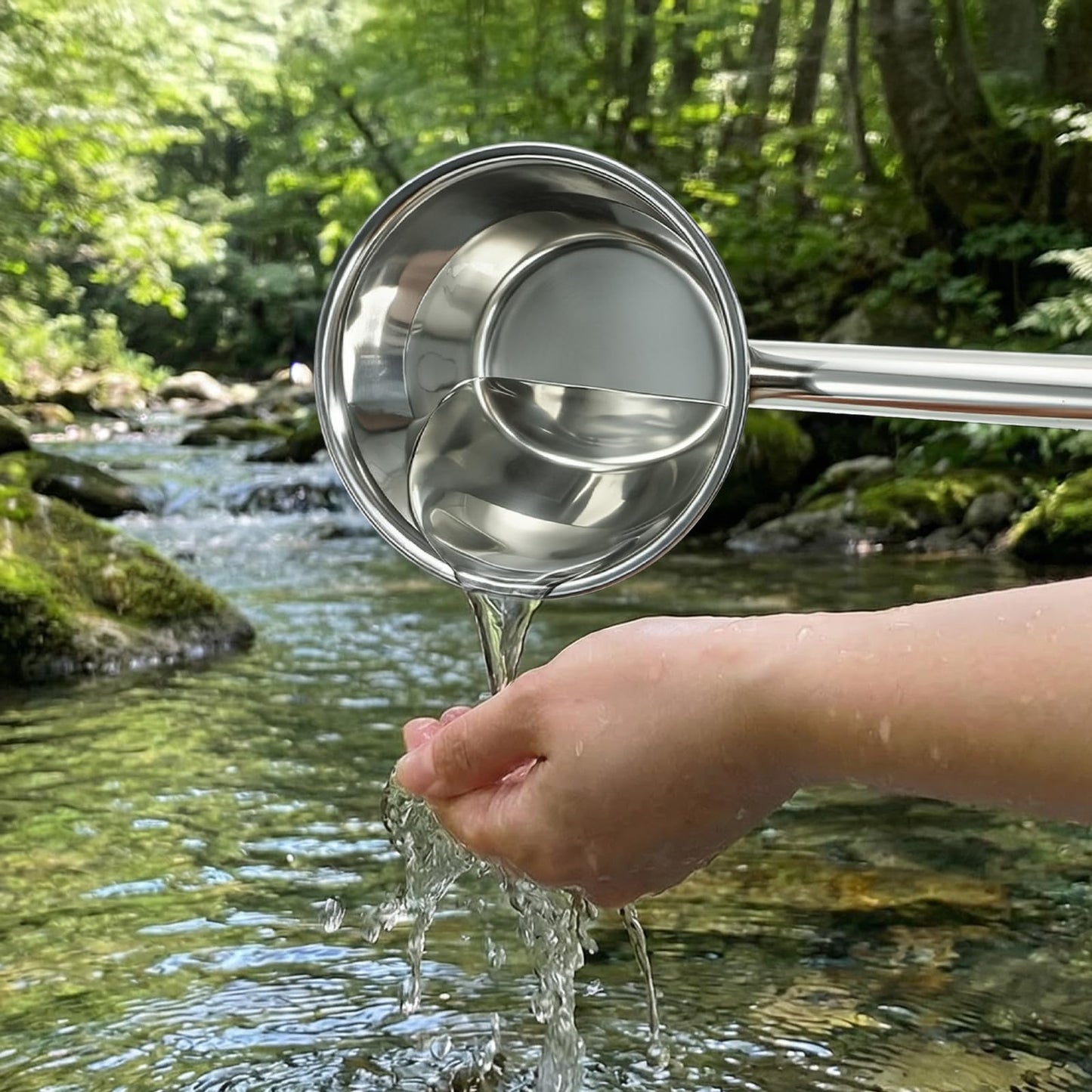 ZEAYEA 2 Pack Stainless Steel Water Ladle, 13.5" Metal Long Handle Water Dipper for Bath Rinse, Hair Washing Spoon Garden Watering Scoop for Bathroom Kitchen