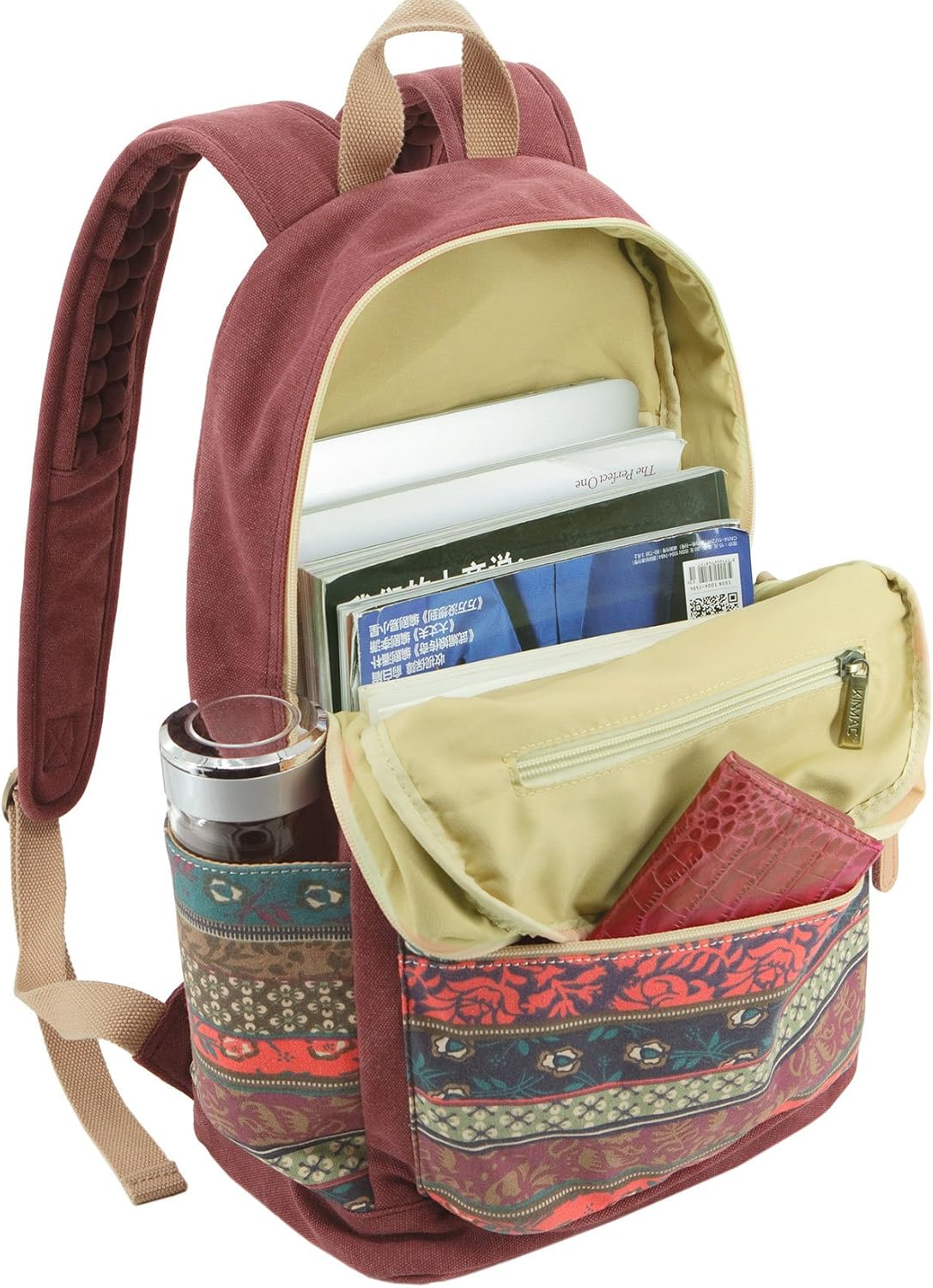 Kinmac Backpack Backpack Canvas with Massage Cushioned Straps,Travel Outdoor (Wine-Bohemian)