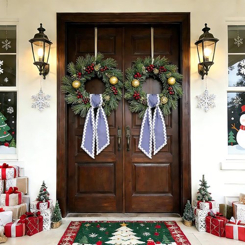 Azym Wreath Sash Set - Light Blue Wave Ribbon Accessories for Indoor/Outdoor Decor | 2 Pcs