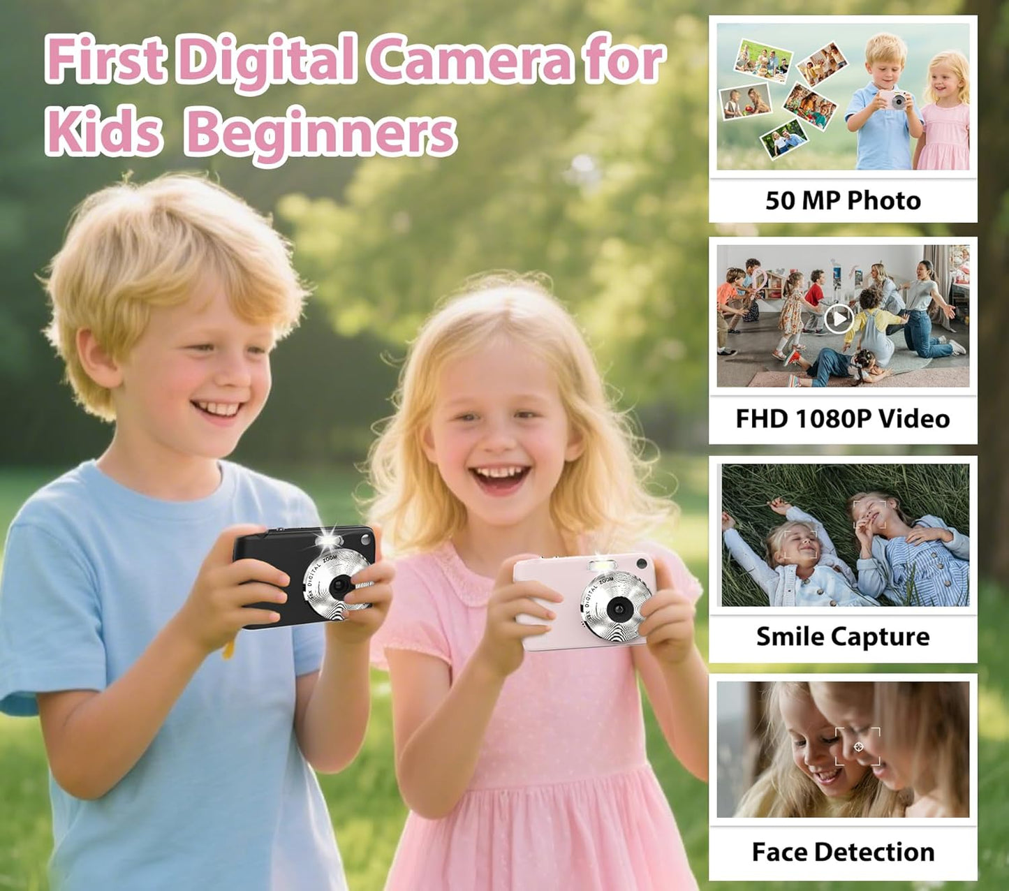 YingCheng 50MP 1080P, 16X Digital Camera, Kids Cameras for FHD Digital Point and Shoot Camera with Zoom Anti Shake