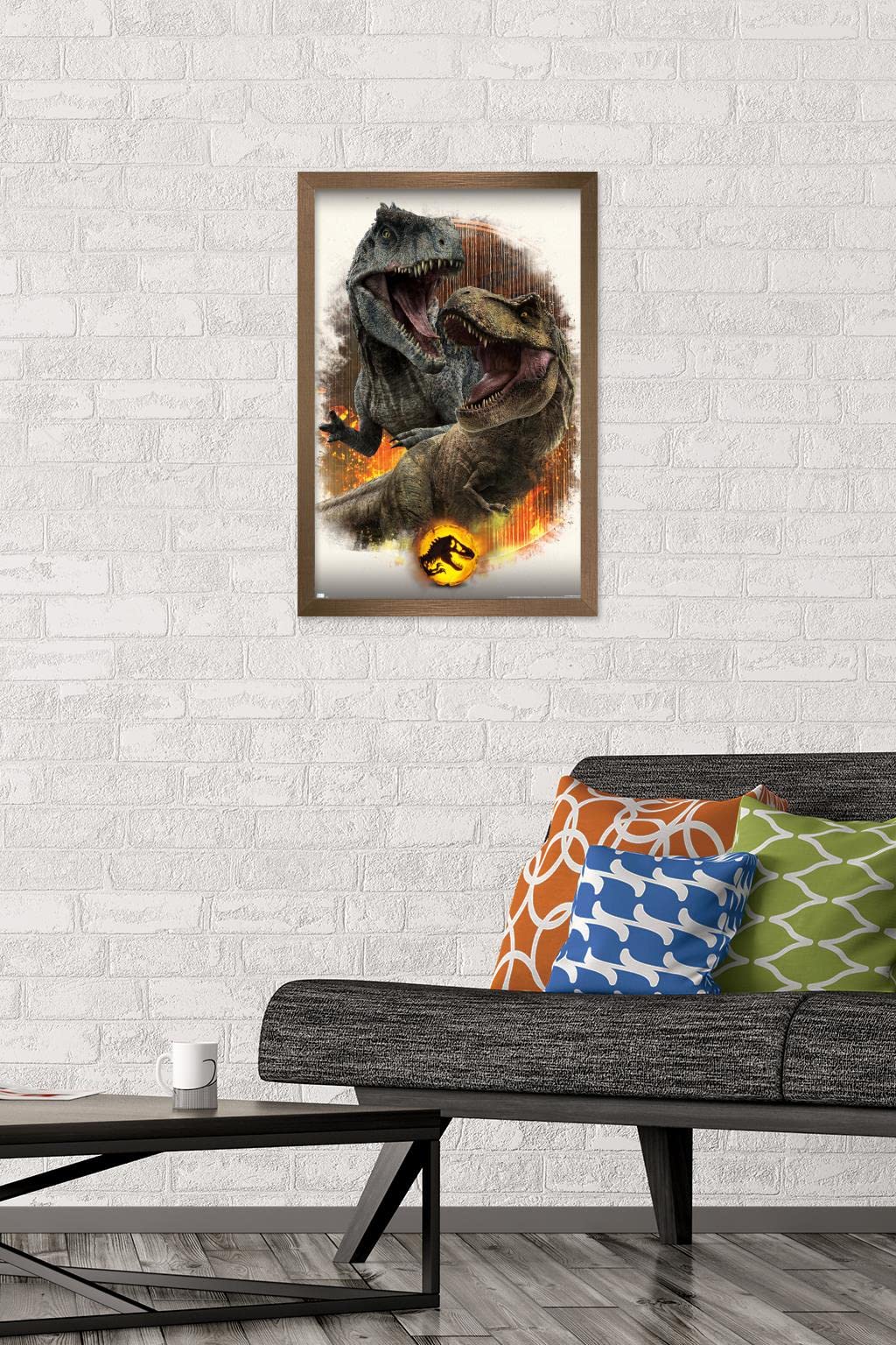 Trends International Jurassic World: Dominion - Giga Vs T. Rex Wall Poster, 22.4L x 14.7W, Bronze Framed Version
