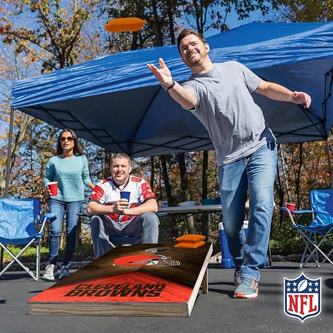 NFL Football 2' x 4' Regulation Size Solid Wood Cornhole Set with Direct Print HD Team Graphics Great Gift for Any Football Fan! Bean Bag Toss Family Outdoor Game