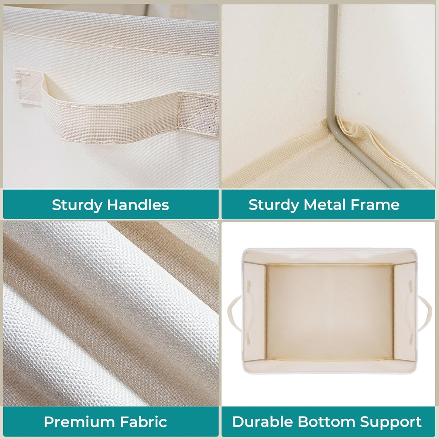 Storage Basket Bins - Large Collapsible Fabric Organizers with Metal Frame | 3-Pack Beige for Home & Office