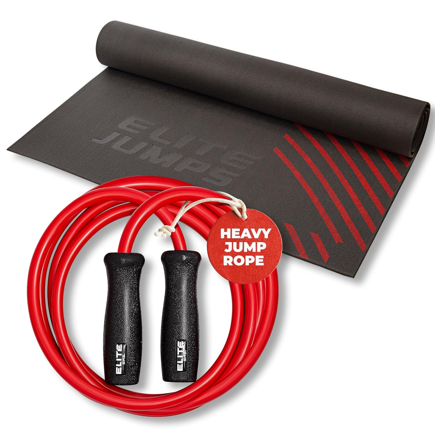 Elite Jumps Muay Thai + Mat Bundle | 1.2lb Weighted Jump Rope + Non-Slip Jump Rope Mat | Heavy Rope Training Set for Muay Thai, MMA, HIIT & Fitness | Improve Grip, Endurance & Protect Floors