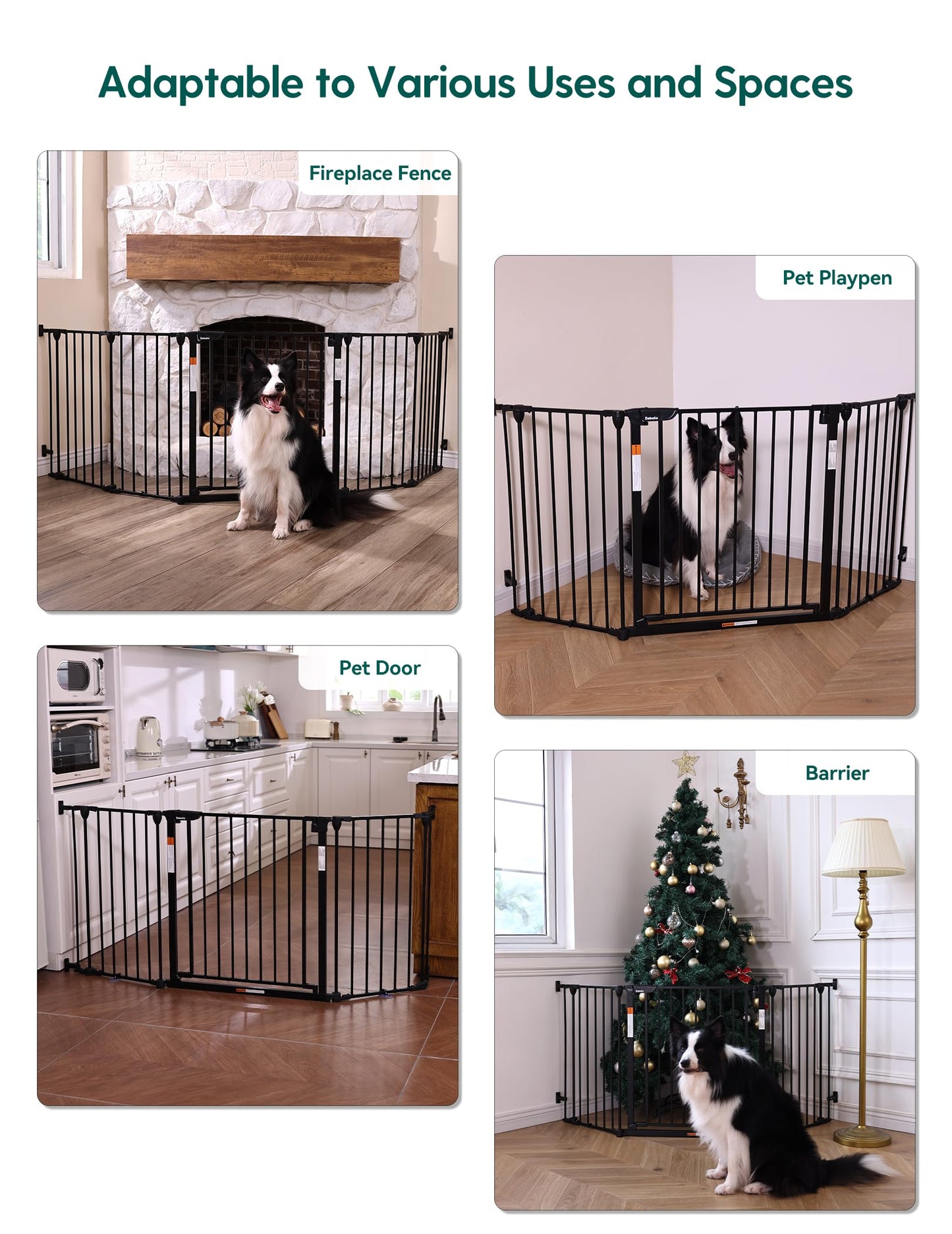 Babelio 72" Extra Wide Baby Gate, 30” Tall Auto Close Dog Fence for Stairs Kitchen Doorways Fireplace, Hardware Mounted Pet Gate Indoor, Foldable 3 Metal Panels, AdaptiZone Series, Black