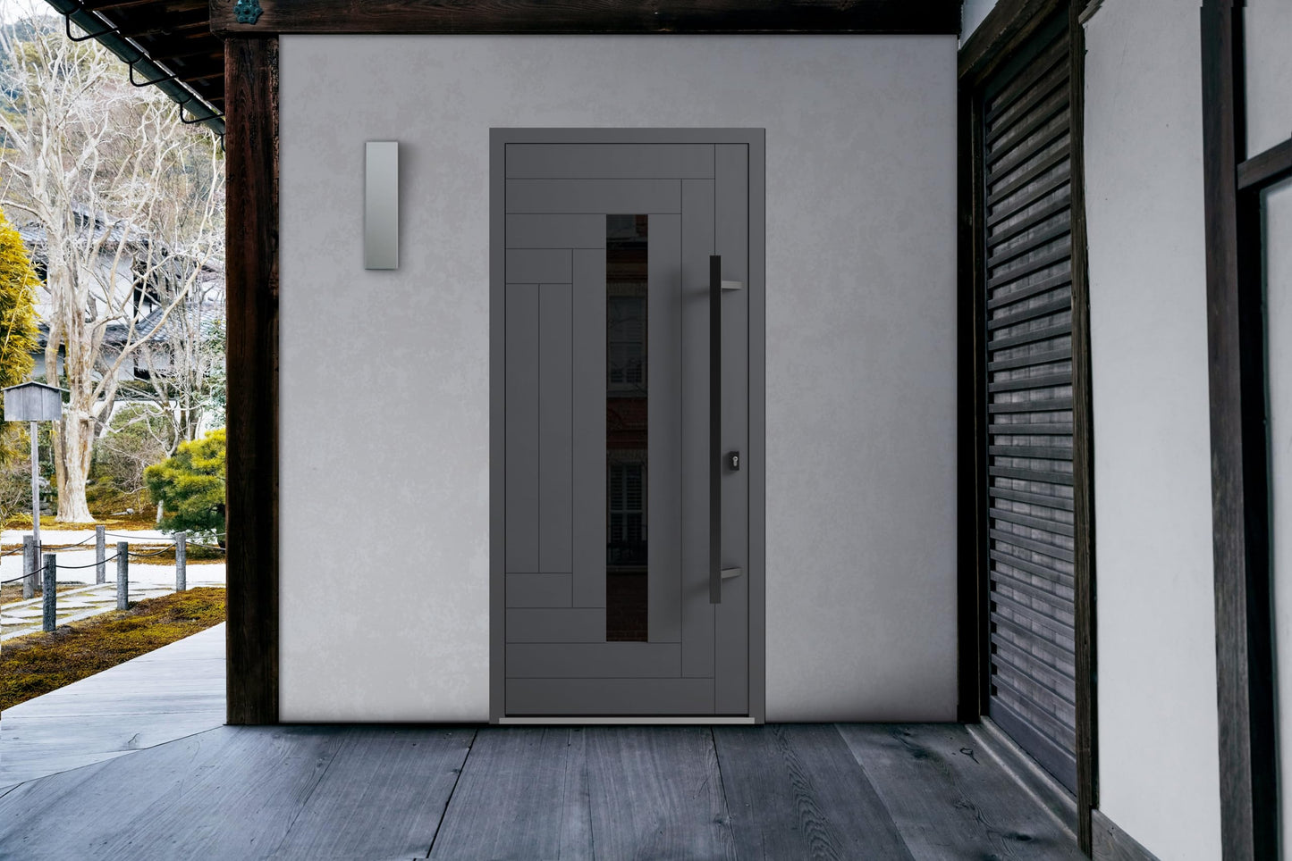 VDOMDOORS Front Exterior Prehung Steel Door/Ronex 0130 Grey/Entry Metal Modern Painted W36 x H80 Left Hand Inswing
