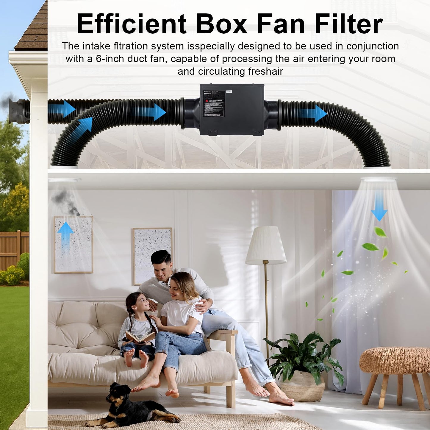 GROWNEER 6 Inch Inline Exhaust Fan with Filter, 340 CFM Inline Filter Box, Remote Control Fresh Air Intake and Ventilation System for Bathroom, Attic, Garage and Residential Ventilation Applications