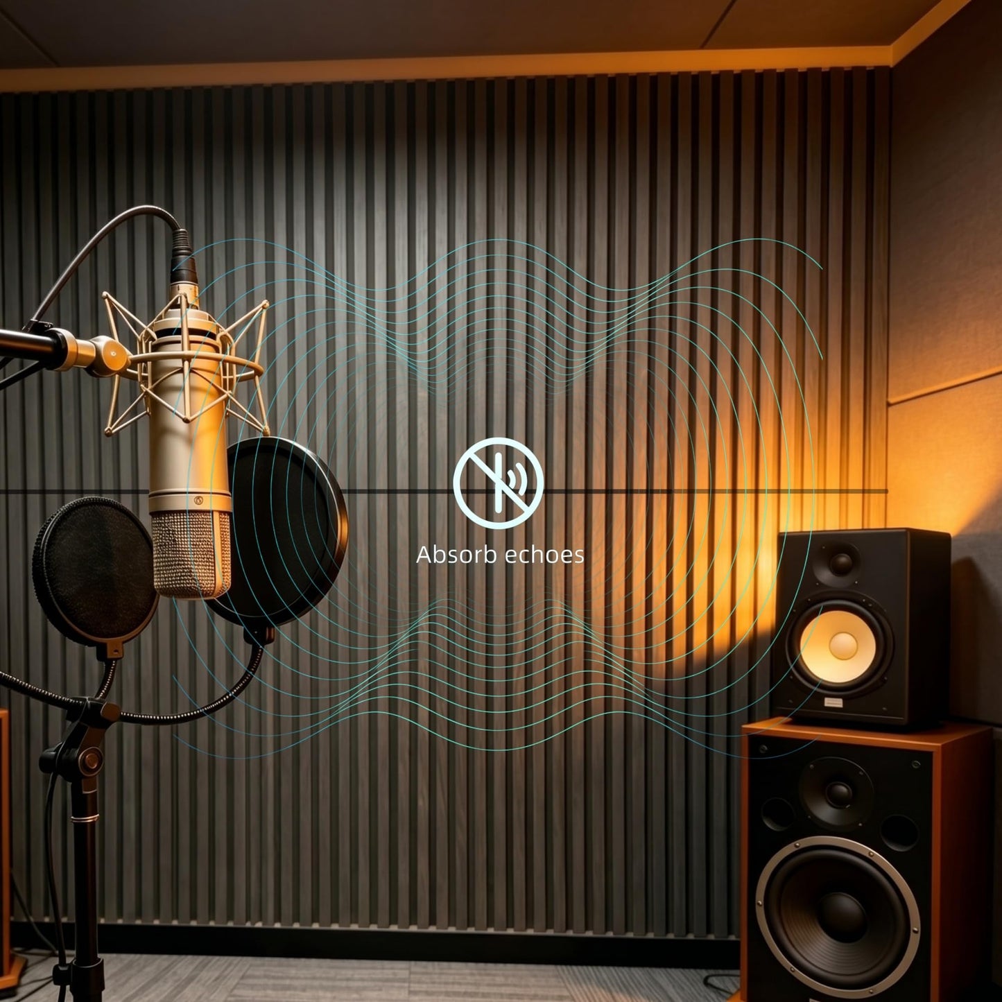SONORA MGT 4 Pack Acoustic Wood Slat Wall Panels 47.24'' X 23.62'', Echo Reduction, 3D Fluted Wall Panels for Interior Wall Decor (Matte Black)