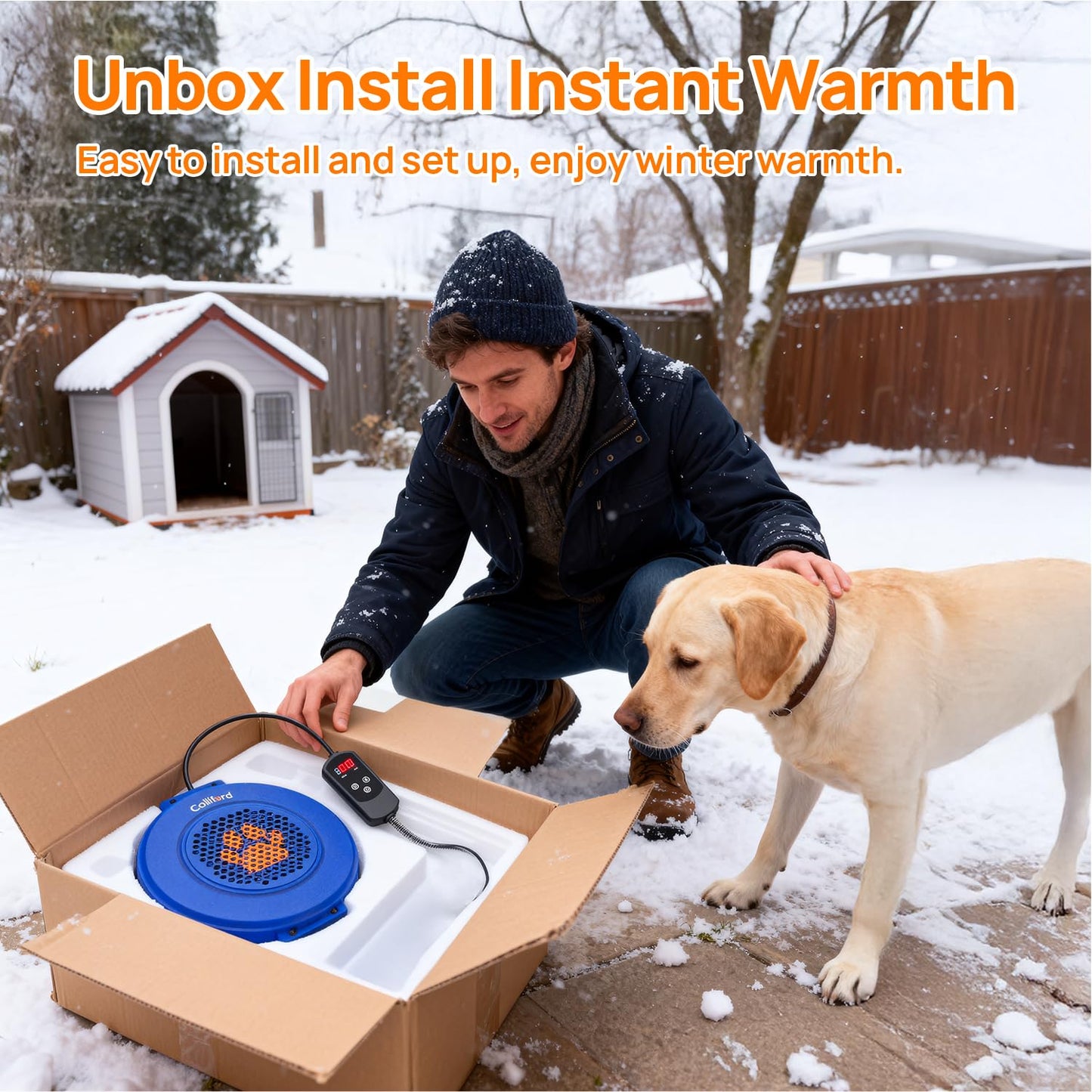 500W Dog House Heater with Thermostat, 24H Timer & Smart 40-115°F Adjustable Pet House Heater, 9.8FT Chew-Proof Cord, Kennel Heaters, Chicken Coop Heaters, Cat & Outdoor Animals