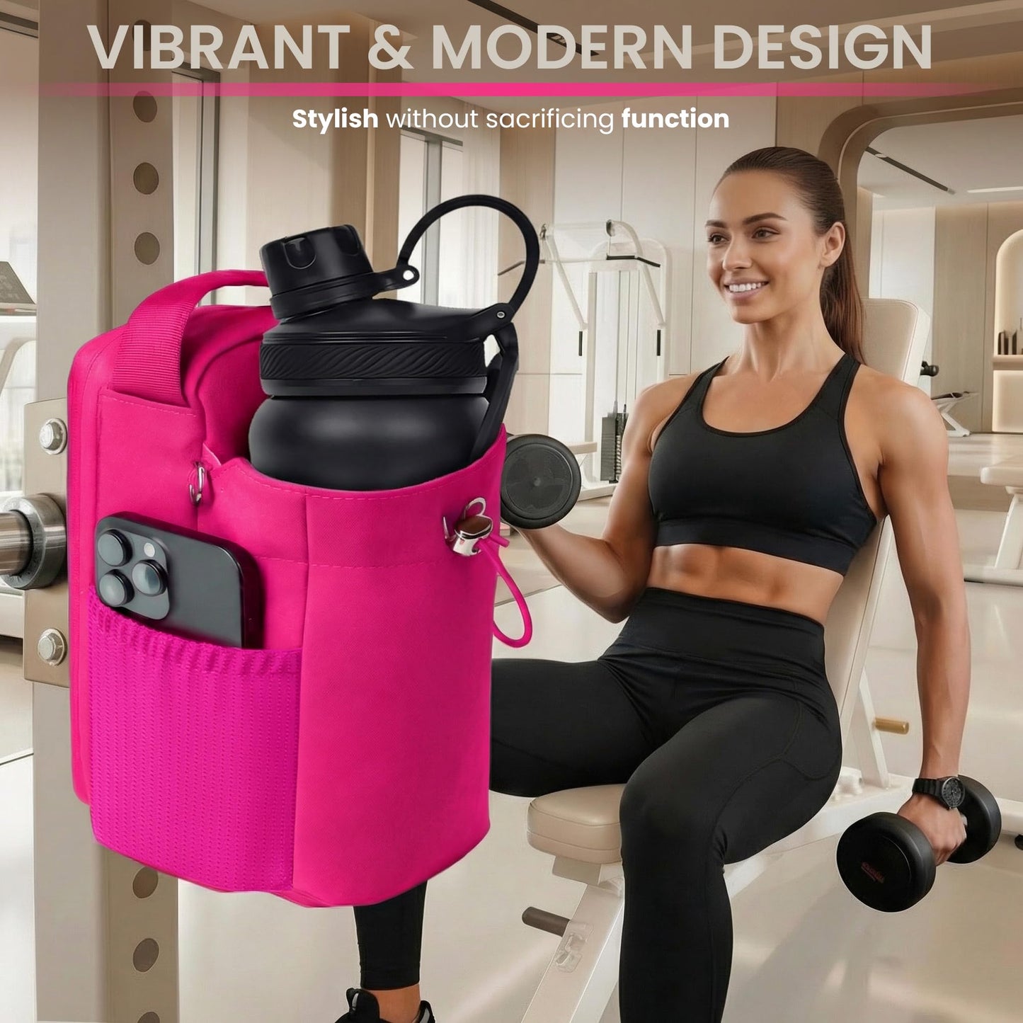 abzzz Magnetic Gym Bag Magnetic Gym Water Bottle Bag Water Bottle Holder With Magnet Pocket For Phone Keys Shaker Wallet Crossbody Workout Golf Cart Men Women Pink