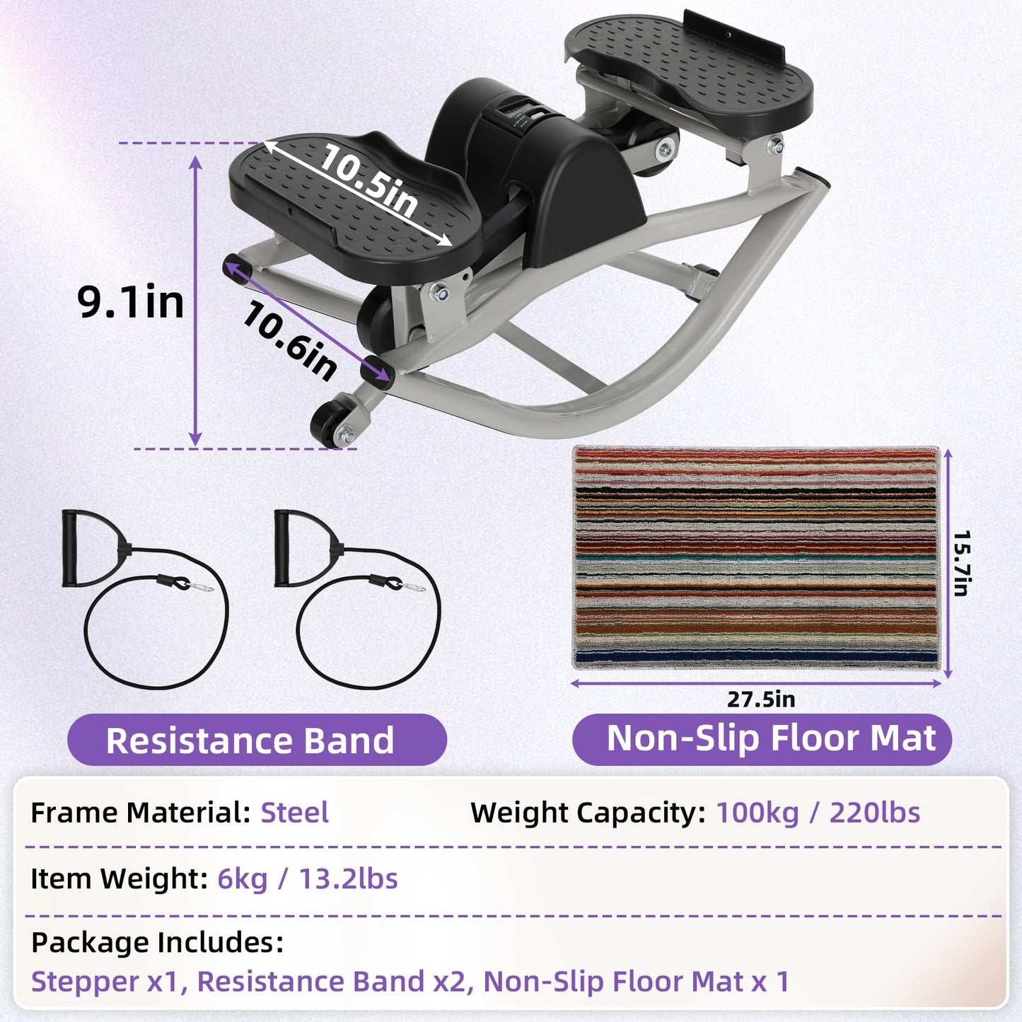 Powants Rock Stepper Side to Side, Rocking Fitness Stepper Home Workout Machine with Resistance Bands for Full Body Workout (Black-Grey)