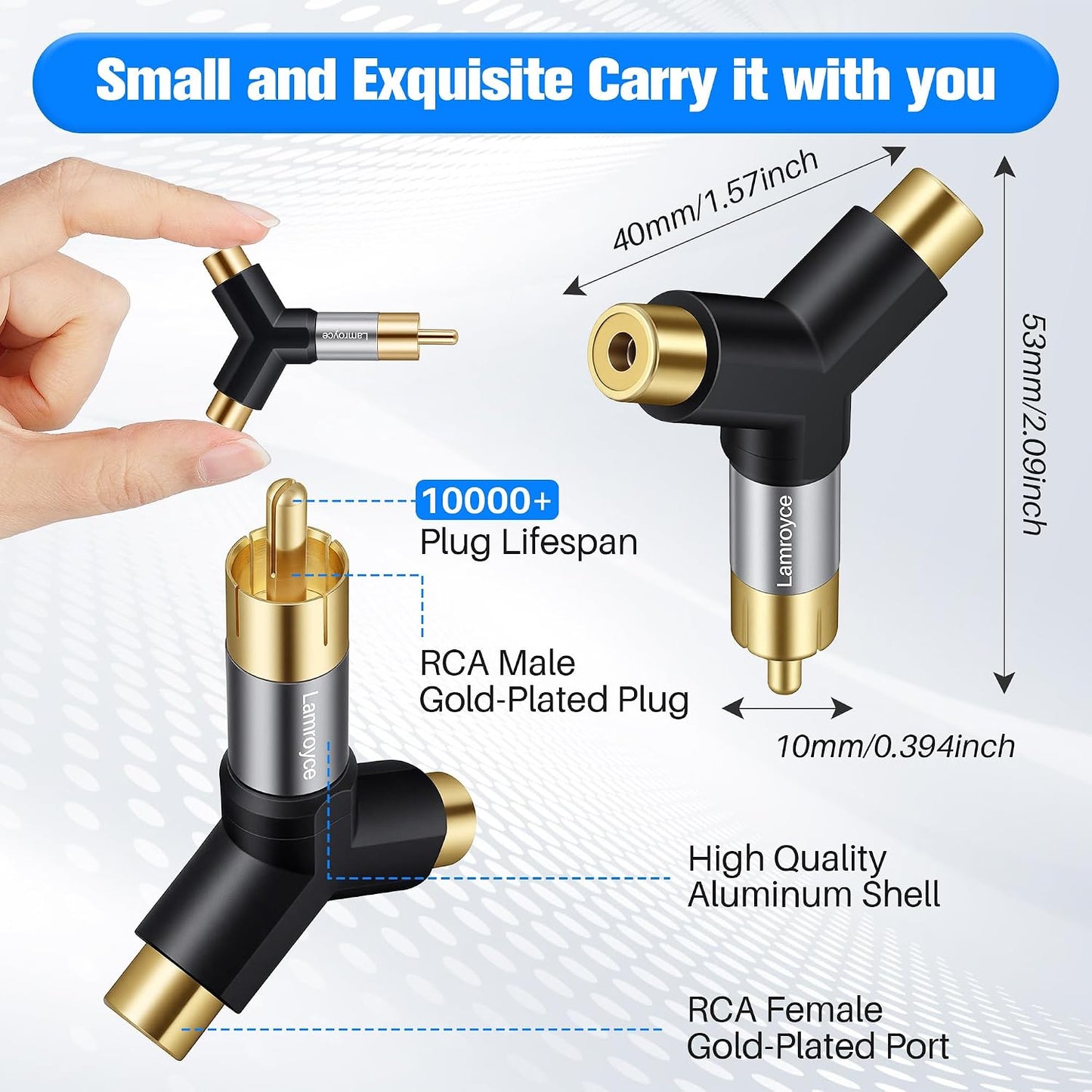Lamroyce 2 Pack,1 2 RCA Y-Splitter Adapter RCA Male to RCA Female Stereo Audio Subwoofer Car Audio Extension Metal