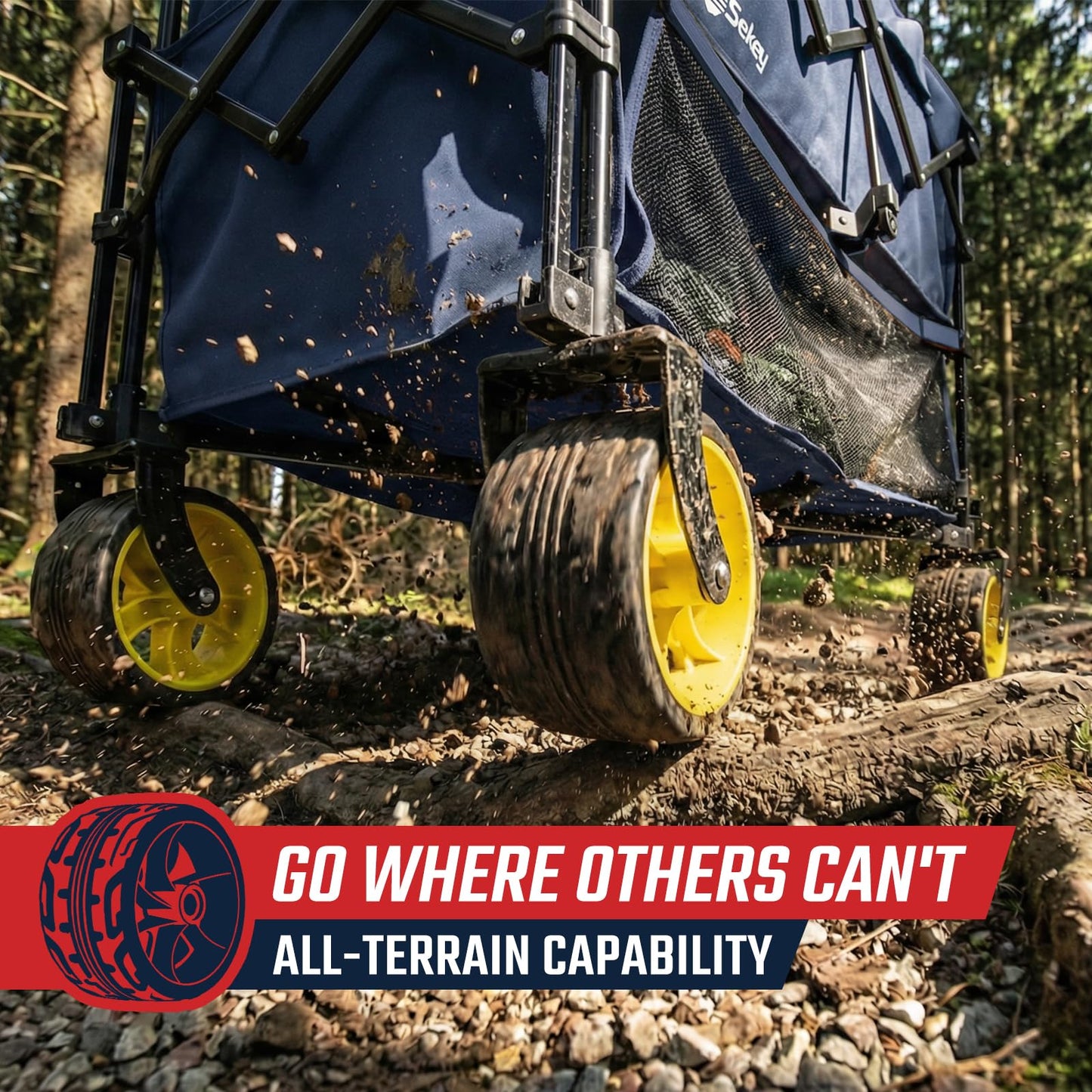 Sekey 500LBS Heavy Duty Double Decker Wagon with Extender, 400L Large Capacity Collapsible Garden Cart Fits 10x10 Canopy, All-Terrain Big Wheels with Brakes, Foldable Utility Wagon for Sports, Camping