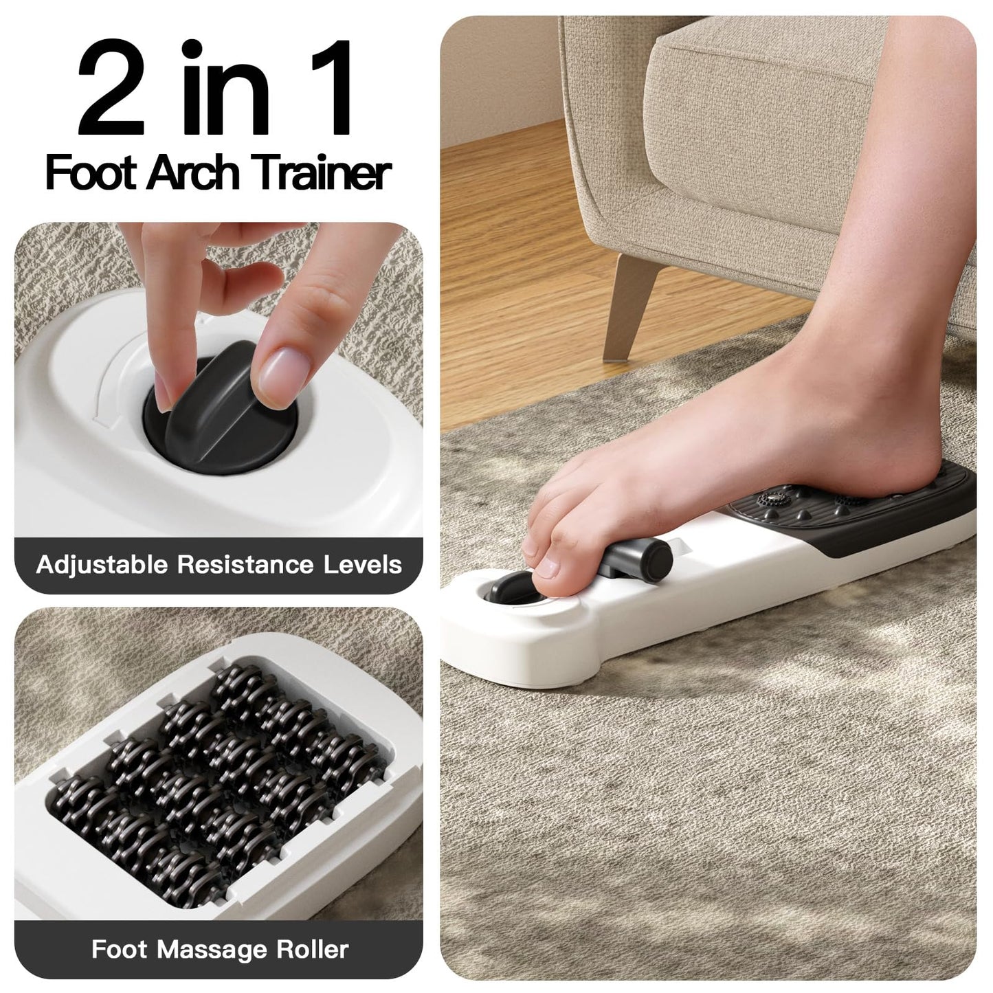 Lerpio Foot Arch Trainer with Adjustable Resistance, Plantar Fasciitis Relief & Arch Support Strength, for Flat Feet, Foot Arch Exercise for Adults & Seniors (White)