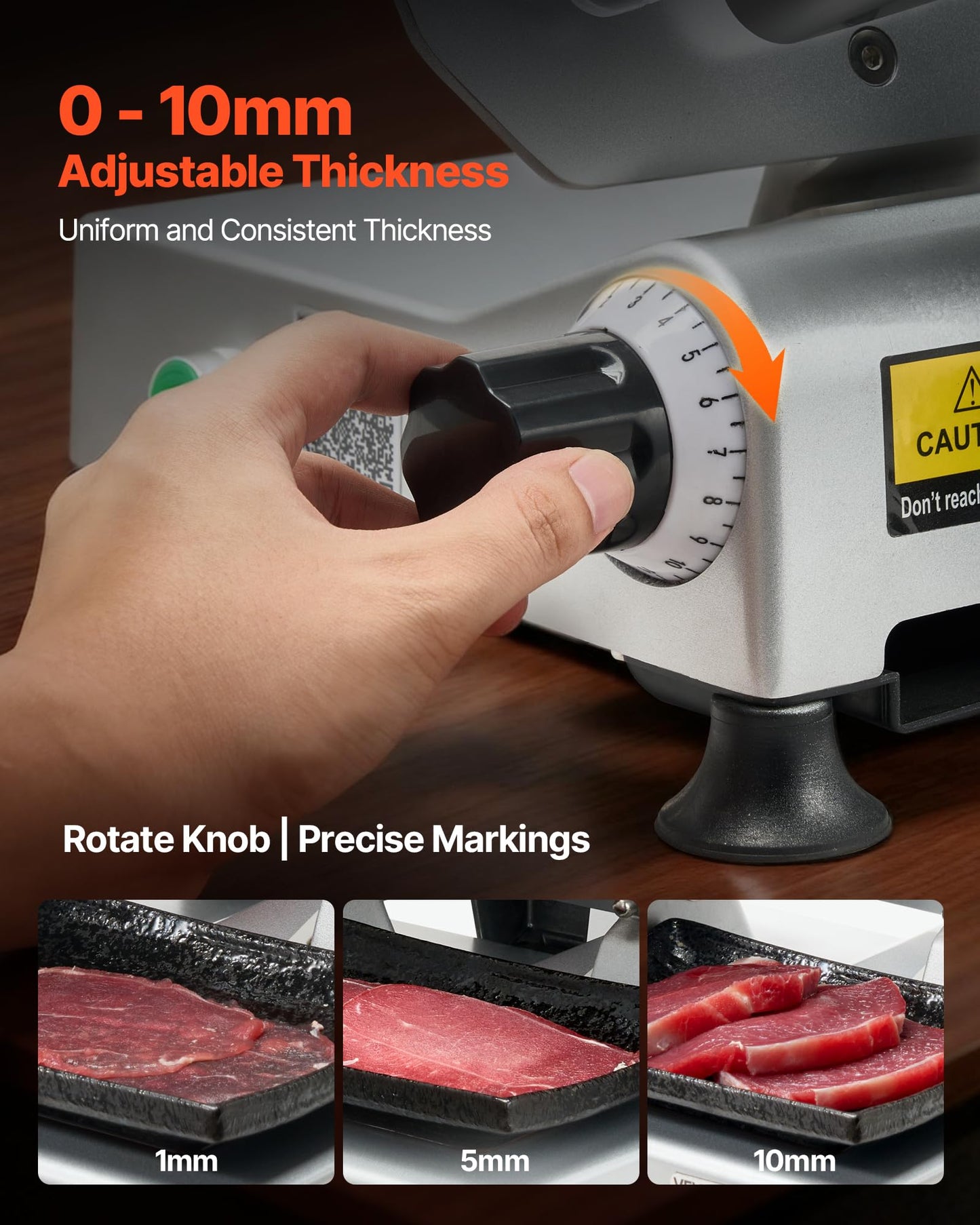 VEVOR Commercial Meat Slicer, 320W Electric Deli Slicer Machine with 10 inch SUS420 Blade, 0-0.4 inch Adjustable Thickness, for Frozen Meat, Ham, Baguett, Steak