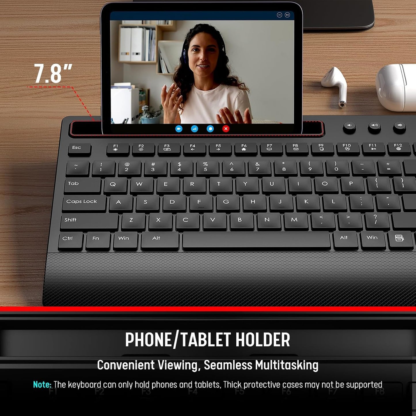 Trueque KM31 Wireless Keyboard and Mouse Combo - Full-Size Quiet Typing with Palm Rest, Phone Holder, Multimedia Keys