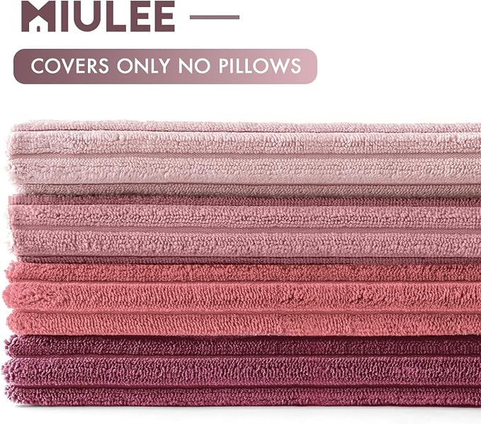 MIULEE Pack of 4 Purple Pink Valentines Corduroy Decorative Throw Pillow Covers 18x18 Inch Soft Boho Striped Pillow Covers Modern Farmhouse Spring Home Decor for Sofa Living Room Couch Bed
