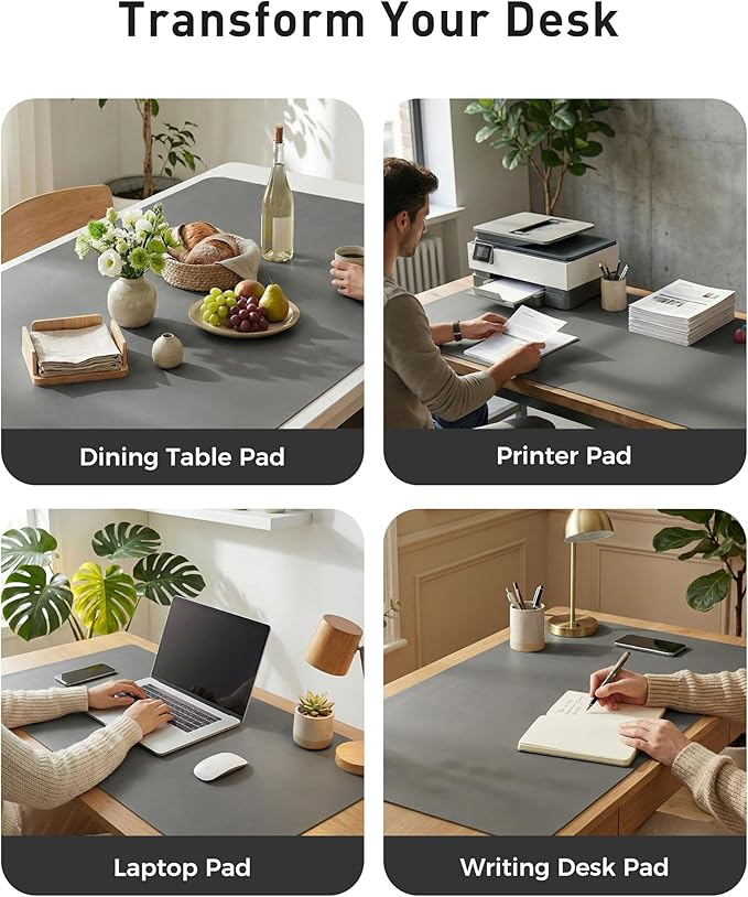 Aothia Faux Leather Desk Mat - Large Mouse Pad, Non-Slip PU Leather Blotter, Waterproof Writing Surface for Office and Home (Grey, 42" x 17")
