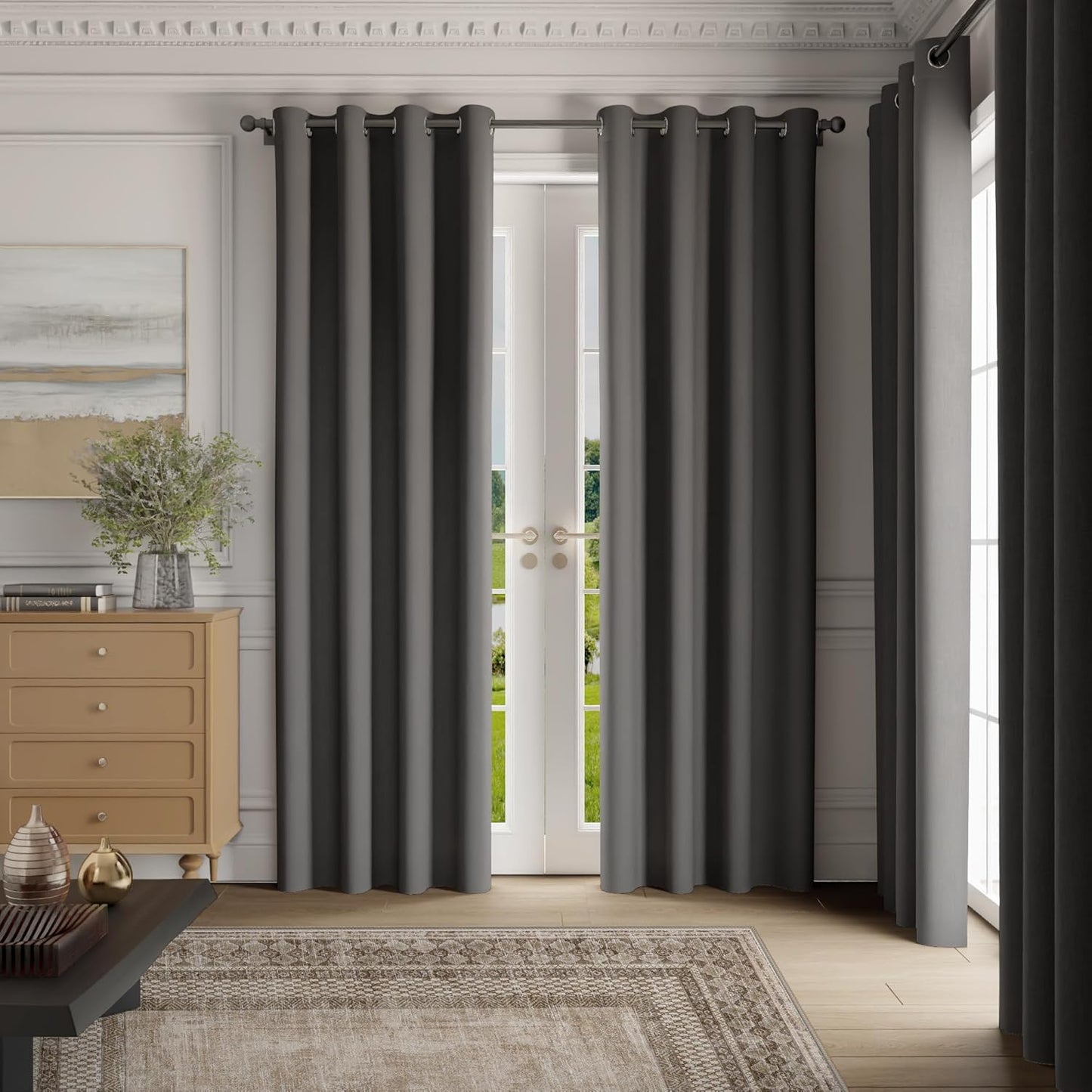 NICETOWN Room Darkening Curtains - Grey Drapery Panels, 2-Pack | W52 x L84 for Ultimate Light Control