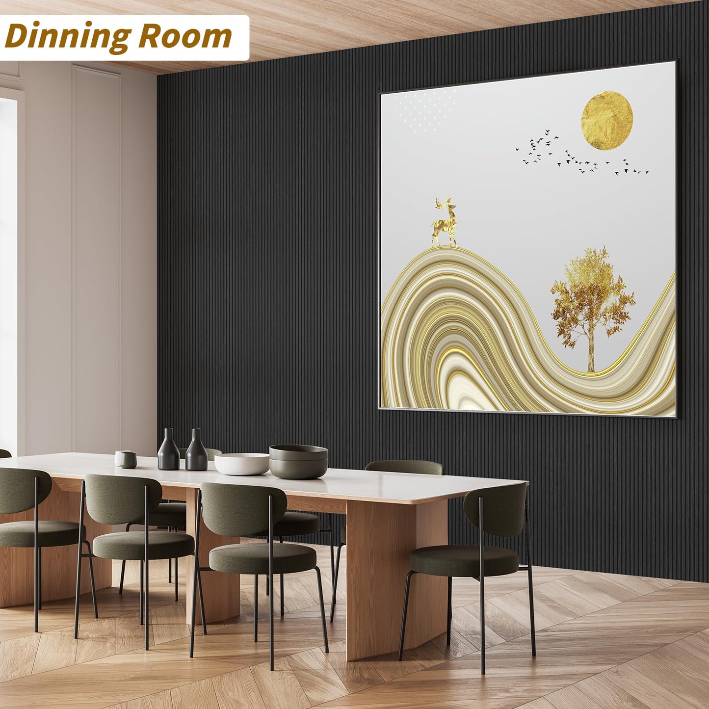 IMXPW 4-Piece Acoustic Wood Wall Panels, 3D Fluted Soundproof Wood Slat Wall Panels for Interior Wall Decor, 94.5" x 7.9"-Black