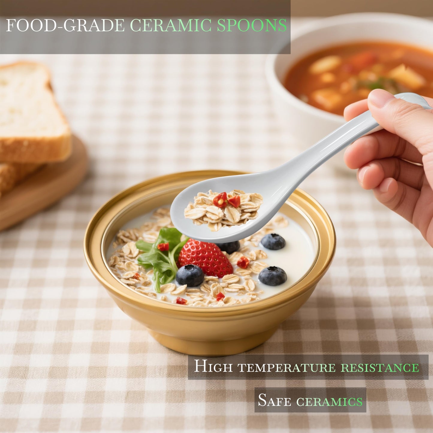6.75 in Soup Spoons ACANDYL 6 Pcs Asian Soup Spoon Ceramic White Chinese Japanese Soup Spoon for Cereal Ramen Pho Dumpling Wonton Miso Non-Toxic & Dishwasher Safe Deep Oval Hook Design