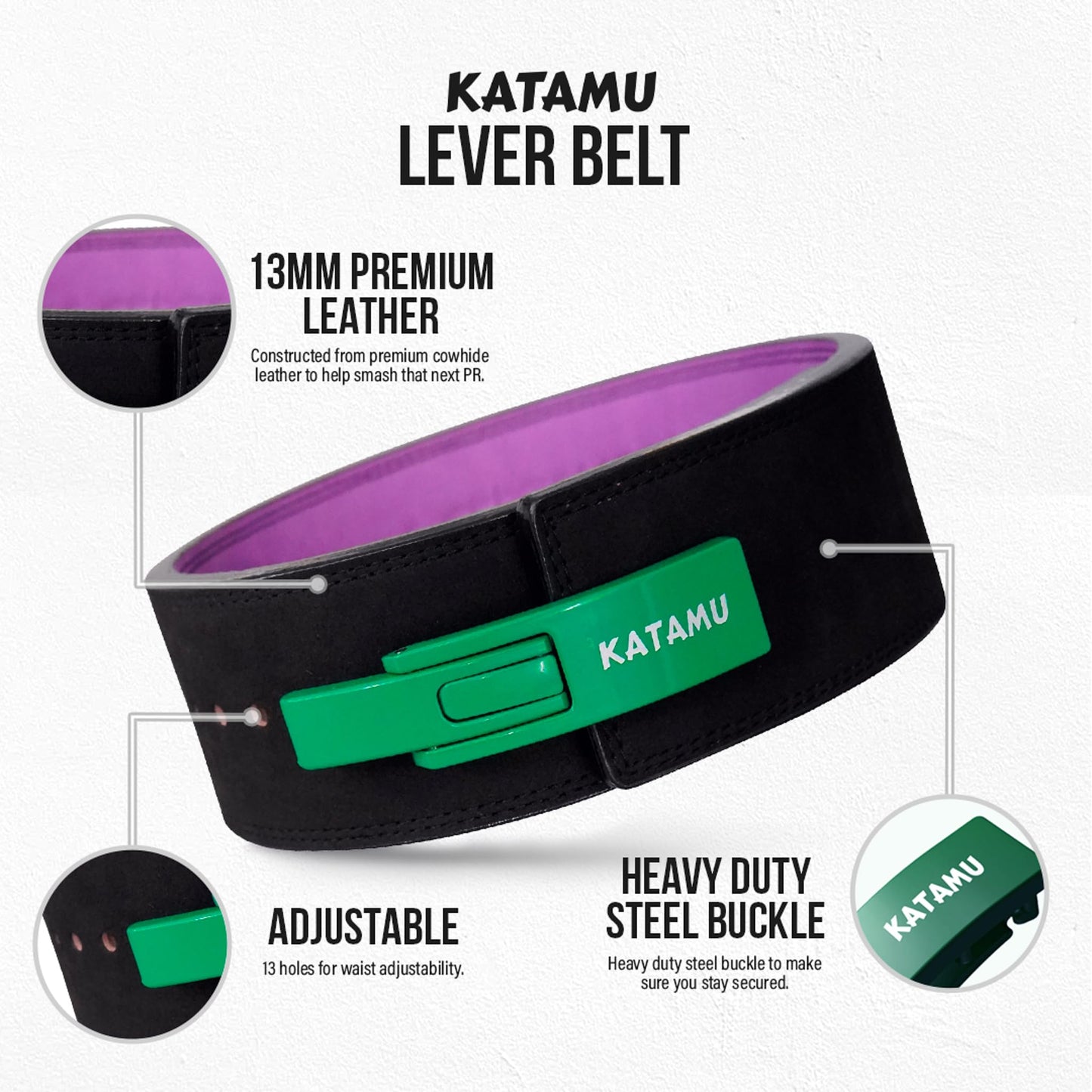 Katamu Why So Serious USPA & IPL Approved Lever Belt — Premium 10mm and 13mm Leather Powerlifting Belt for Men and Women, Steel Lever Buckle, 4 Inch Back Support for Deadlifts