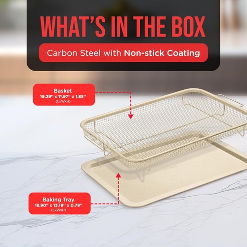 Bakken Swiss Crisper Tray - Non-Stick 2-Piece Set with White Marble Coating | Extra Large 19" x 13" for Healthier Cooking