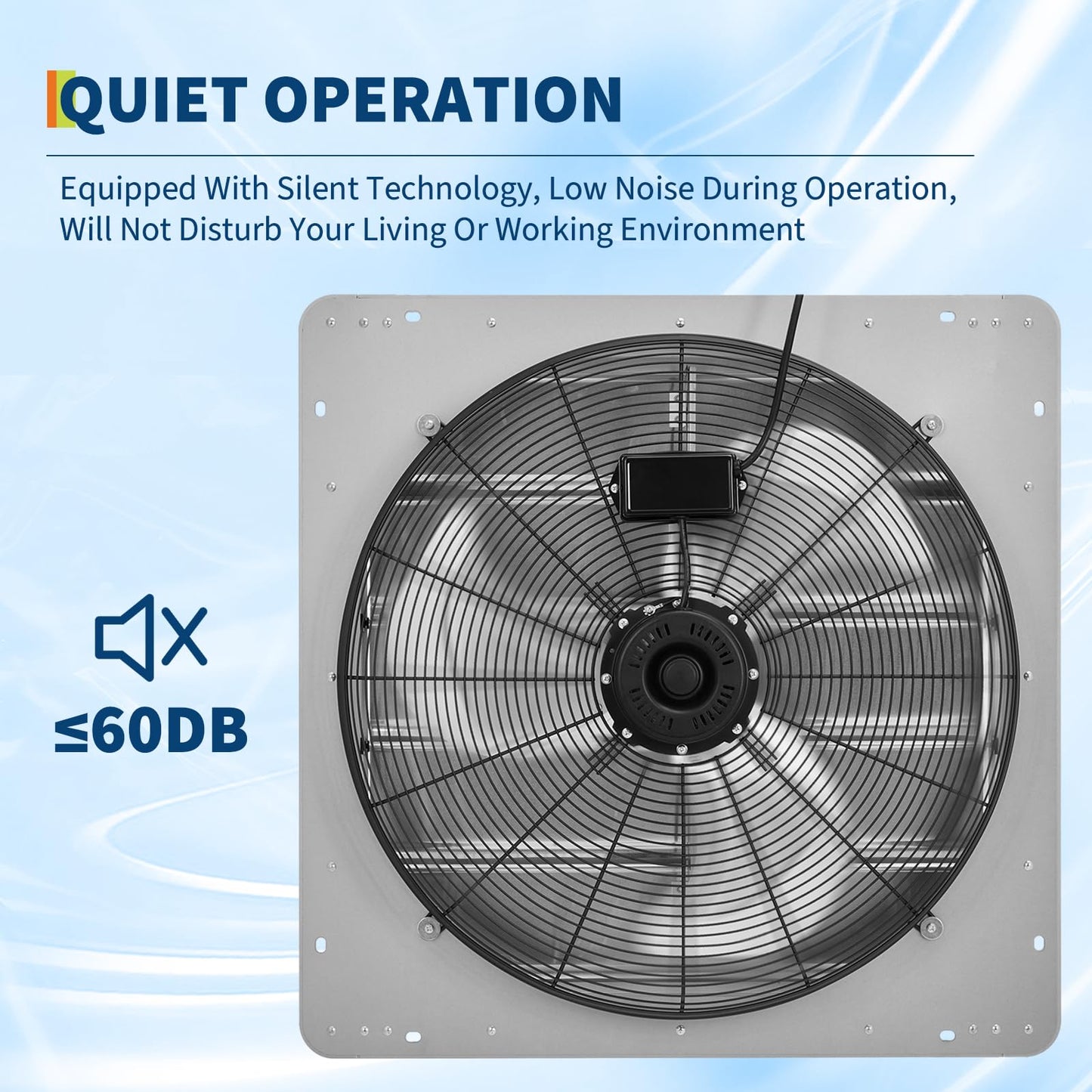 24" Wall Mounted Shutter Exhaust Fan with 5 ft Power Cord, 3500 CFM, 1500 RPM, Auto Shutters, Quiet & Powerful Ventilation for Garage, Attic, Greenhouse, Shed