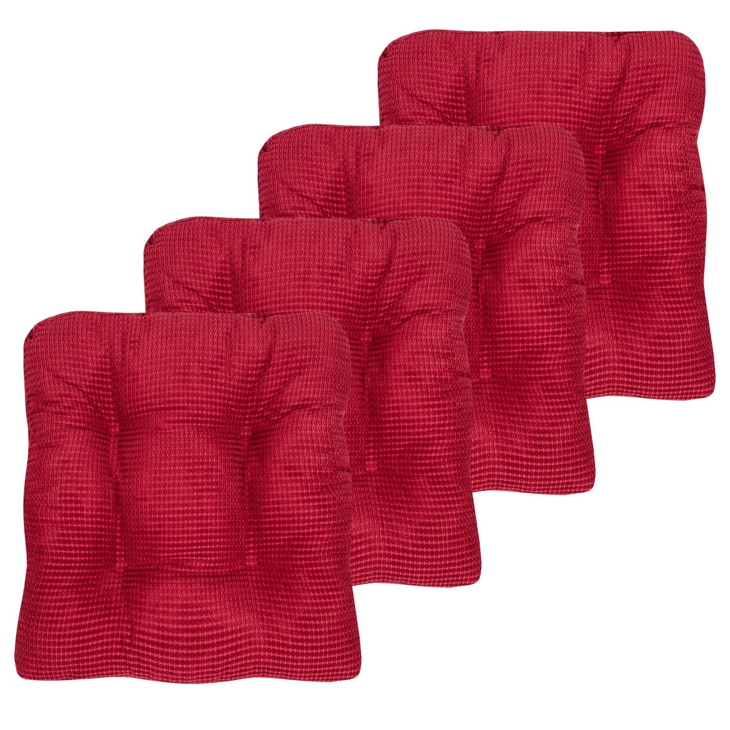 Sweet Home Collection Chair Cushion Crushed Memory Foam Pads Premium Slip Non Skid Microdot Rubber Back Tufted 16" x 16" x 3.25" Thick Seat Cover, 4 Pack, Red, Fluffy Chair Cushion(Pack of 1)