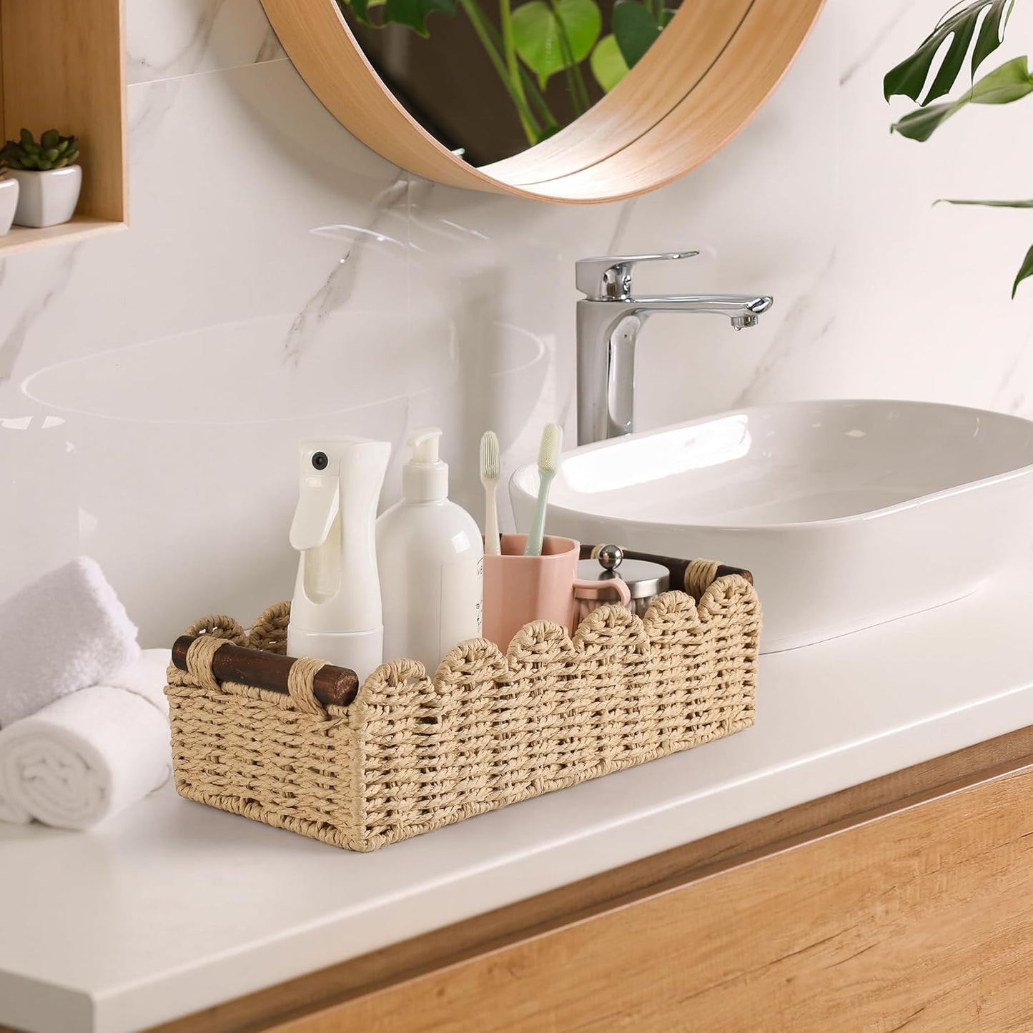 Regine Switzerland Toilet Paper Storage Basket - Stylish Wicker Organizer for Bathroom & Kitchen - Beige