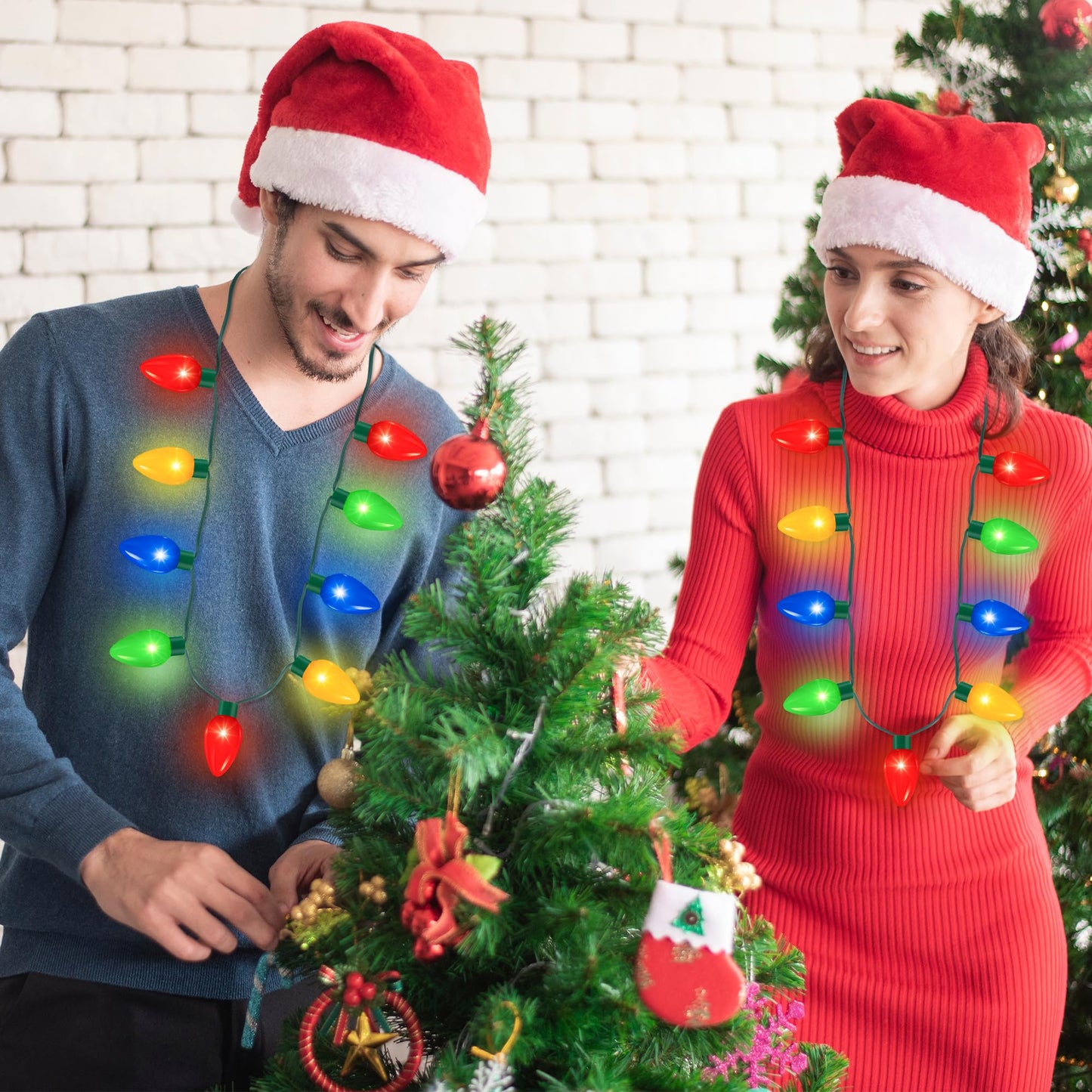 QZYL 16 Pcs Christmas Light Up Necklace, Colorful Christmas Necklaces Bulk, 9 LED Bulbs Novelty Christmas Lights with 3 Flash Modes, Perfect for Xmas New Year Eve Party Favor Supplies Accessories