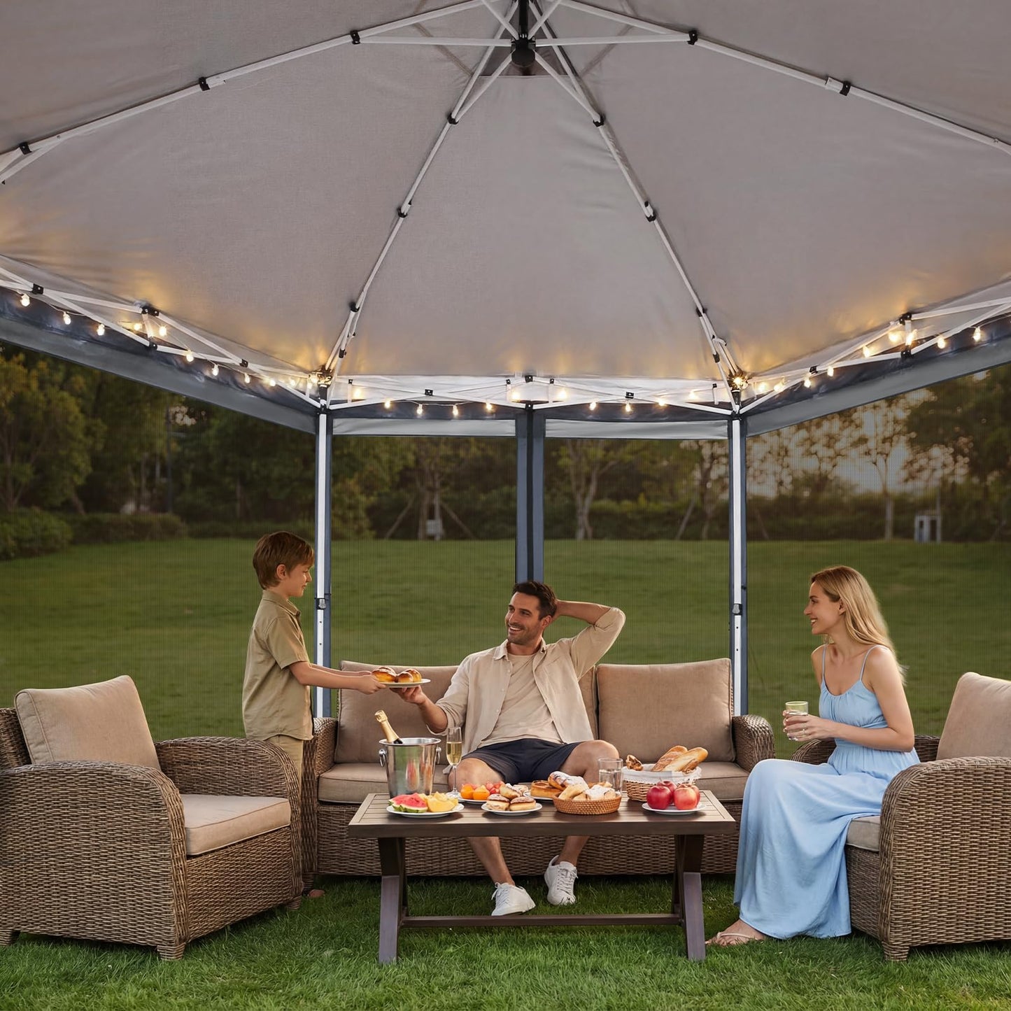 COBIZI 16x16 Pop up Gazebo on Clearance, Hexagonal Outdoor Canopy Tent with Mosquito Netting, Adjustable Height and 256 Square ft of Shade for Party, Backyard, Gardens with Vented Top（Dark Gray）
