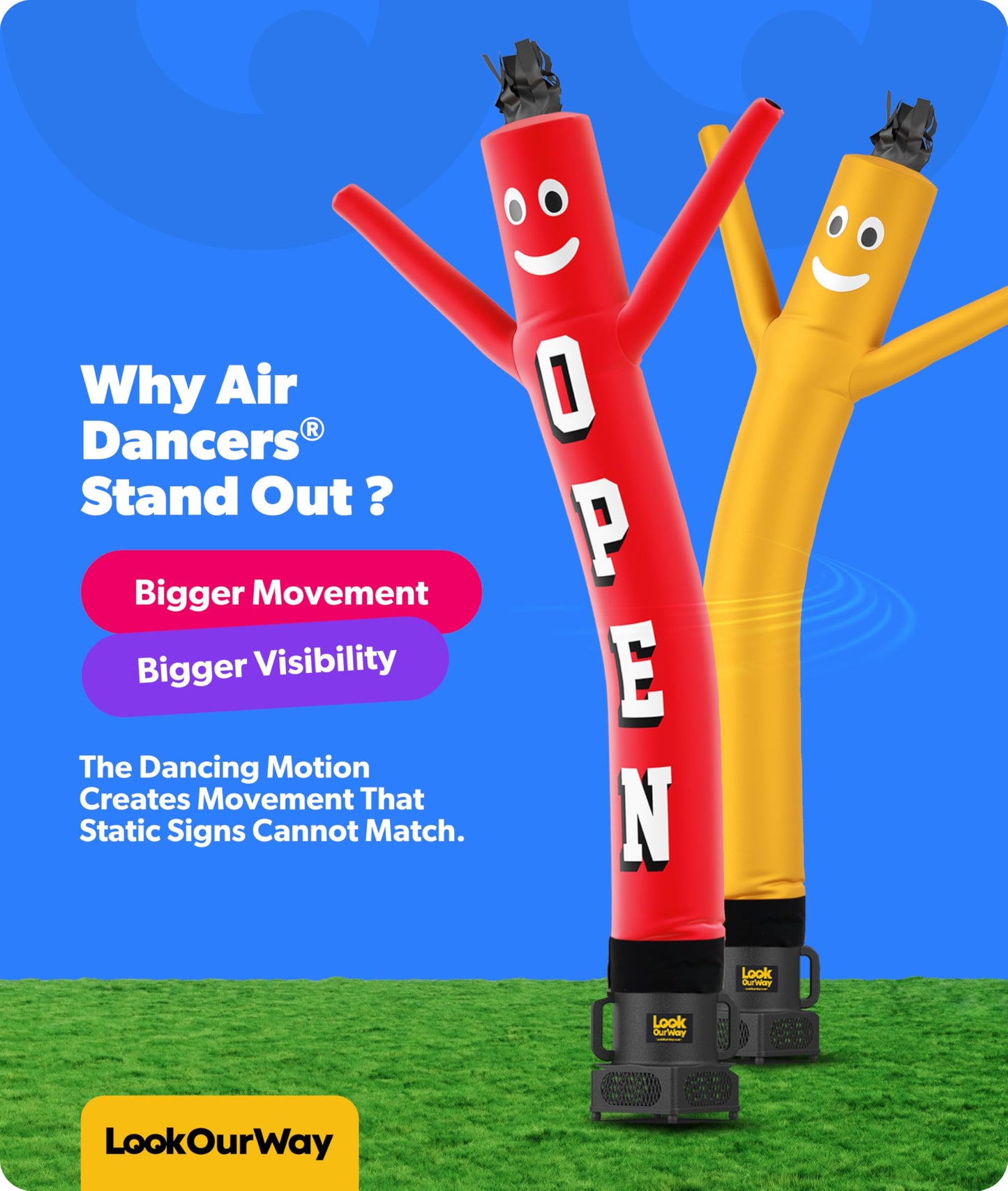 LookOurWay Air Dancers Inflatable Tube Man Set - 7ft Tall Wacky Waving Inflatable Dancing Tube Guy with Weather Resistant Blower for Business Promotion - Open Red