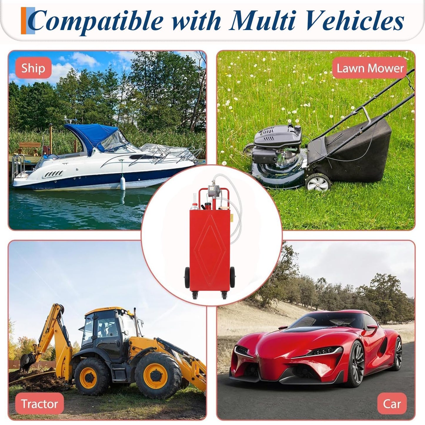 Upgrade 30-Gallon Portable Fuel Transfer Tank with Manual Pump, Heavy-Duty Gasoline & Diesel Caddy on 4 Wheels, Mobile Fuel Storage Container for Cars, Trucks, Boats, Lawn Mowers & Farm Equipment, Red