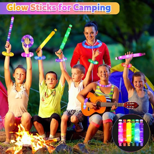 Gigilli Glow Sticks Party Favors - 12 Pcs Light Up Pop Tubes & Glow Necklaces for Kids 4-12