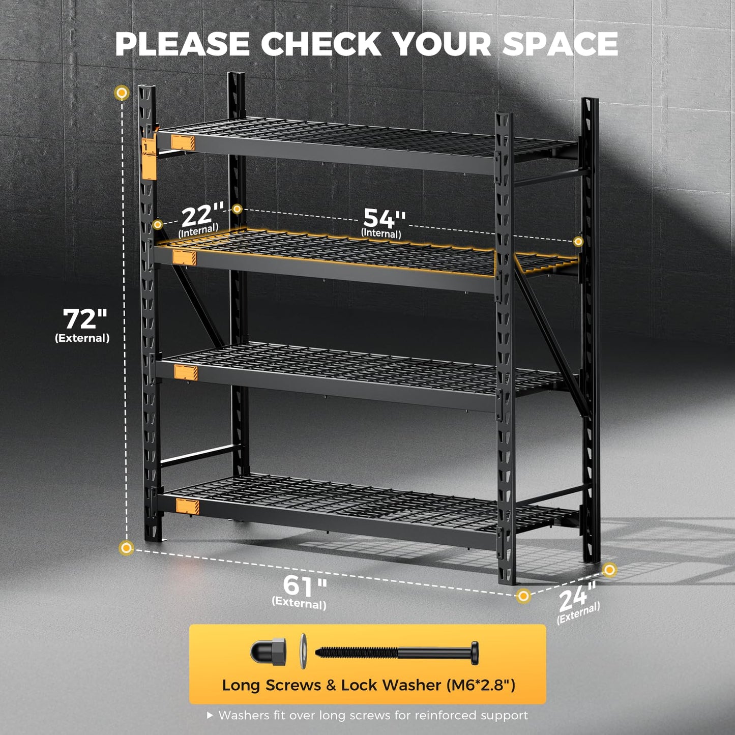 CAMMOO 61''W Storage Shelves, 6000LBS Metal Garage Shelving Unit with Magnetic Label, Upgraded Structure, Solid Steel Industrial Rack, Easy Assembly for Warehouse,Basement, 61''W x 24''D x 72''H