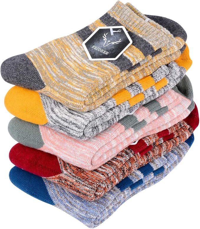 FEIDEER Women's Hiking Walking Socks, Multi-pack Outdoor Recreation Socks Wicking Cushion Crew Socks